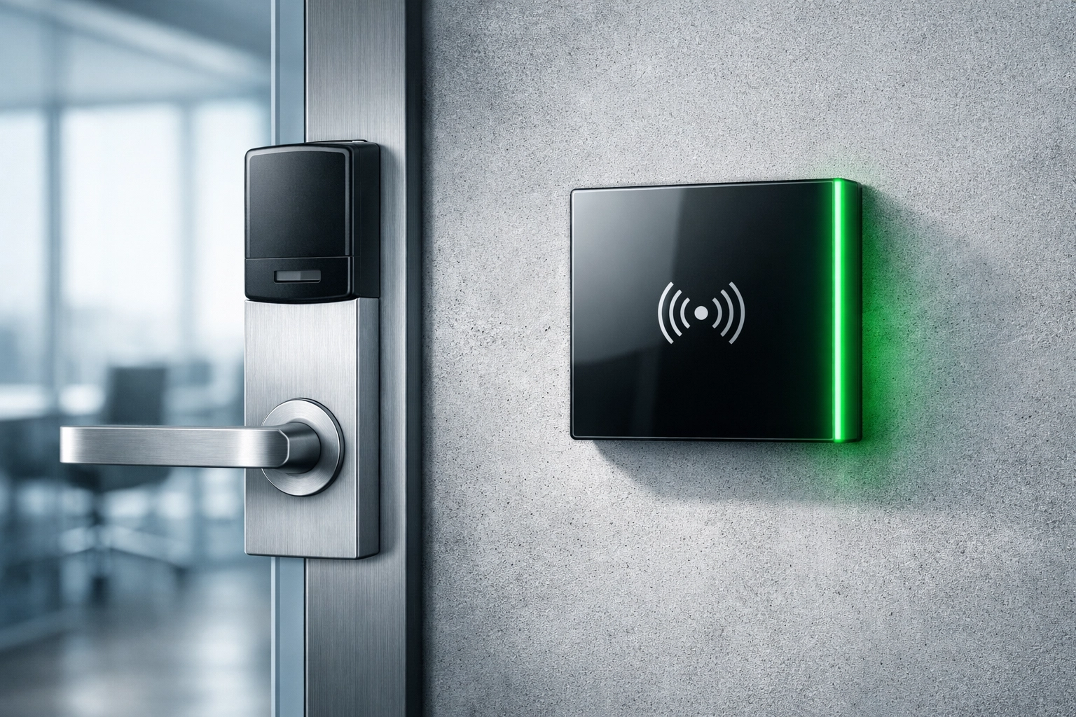 Electronic office door lock showing physical security controls required for CMMC Level 2 audit readiness in Ventura.