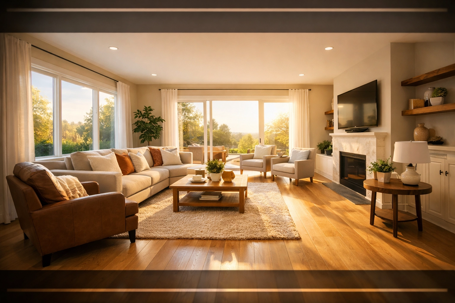 Modern real estate property interior with natural light for virtual tour video marketing