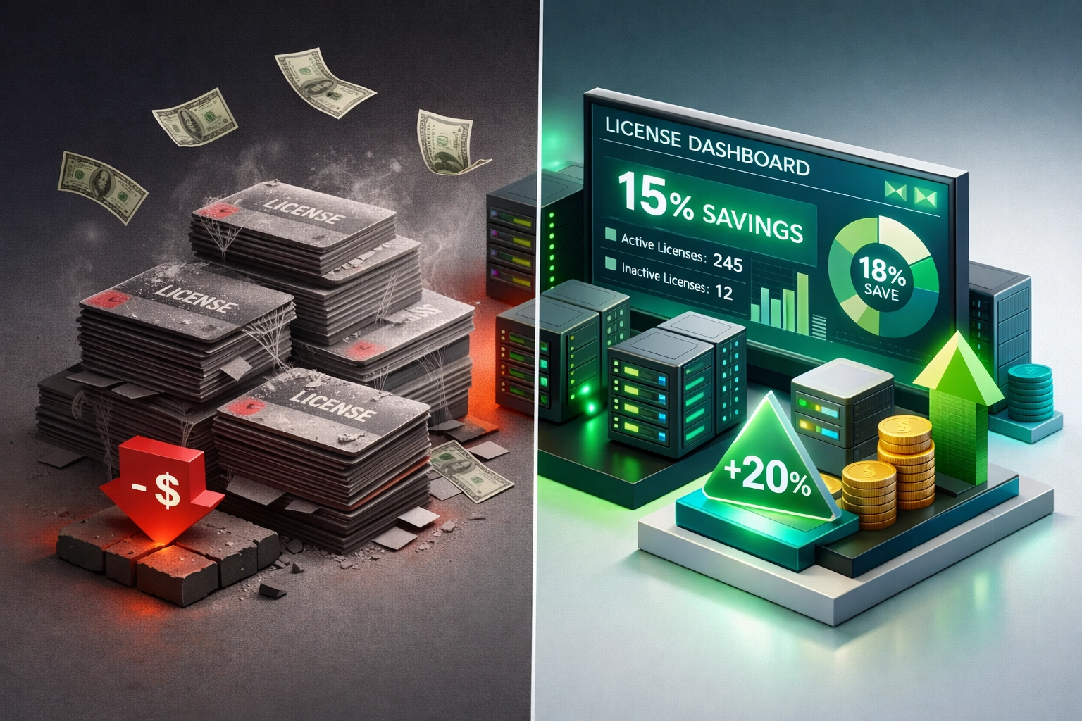 ServiceNow license optimization showing cost savings from unused entitlements