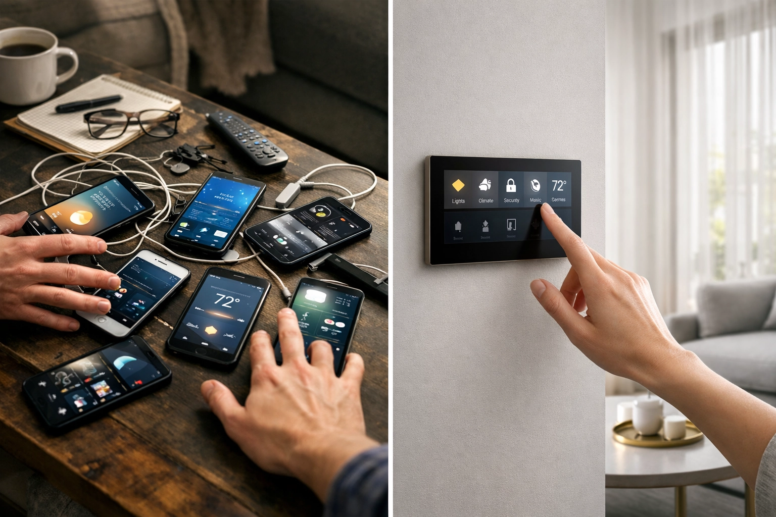 Comparison of multiple smart home apps versus single centralized control panel for home automation