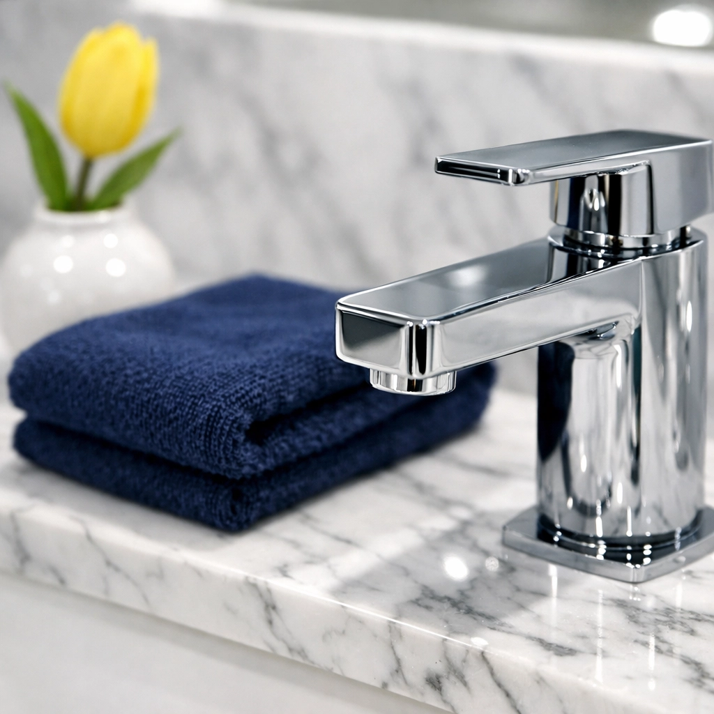 Sparkling clean marble bathroom vanity highlighting deep cleaning and sanitation in a MetroWest home.