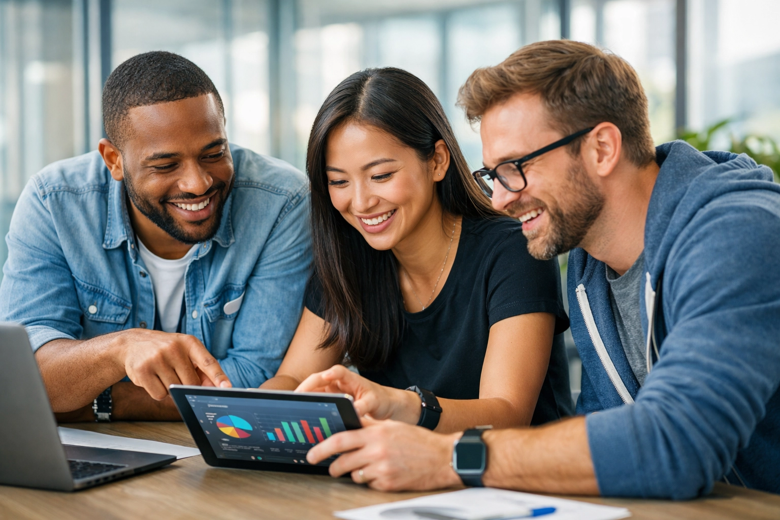 ServiceNow consulting team reviewing ITAM and ITOM data strategy in a modern collaborative workspace.