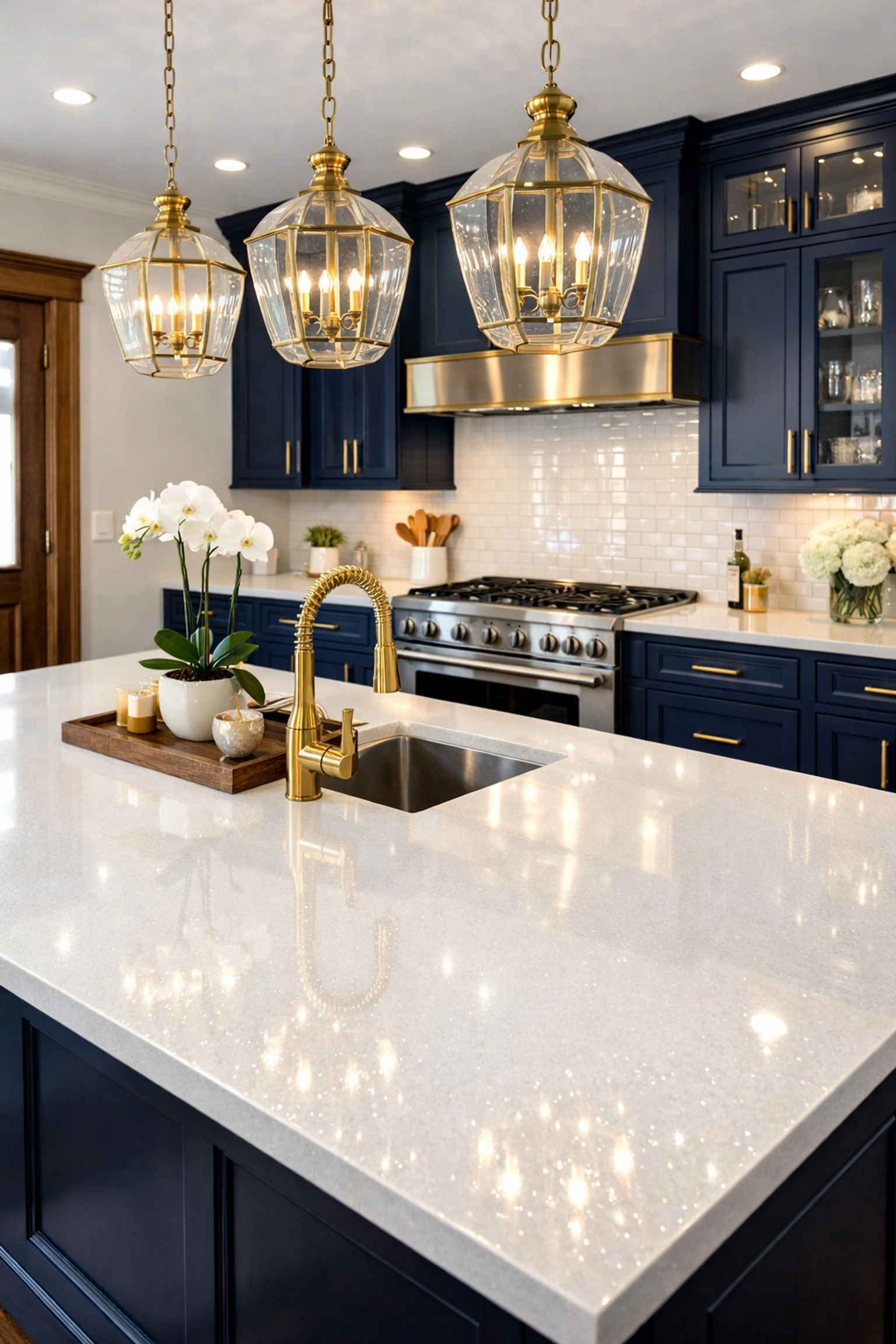 Sparkling quartz kitchen island highlighting the premium house cleaning Lowell MA homeowners expect.