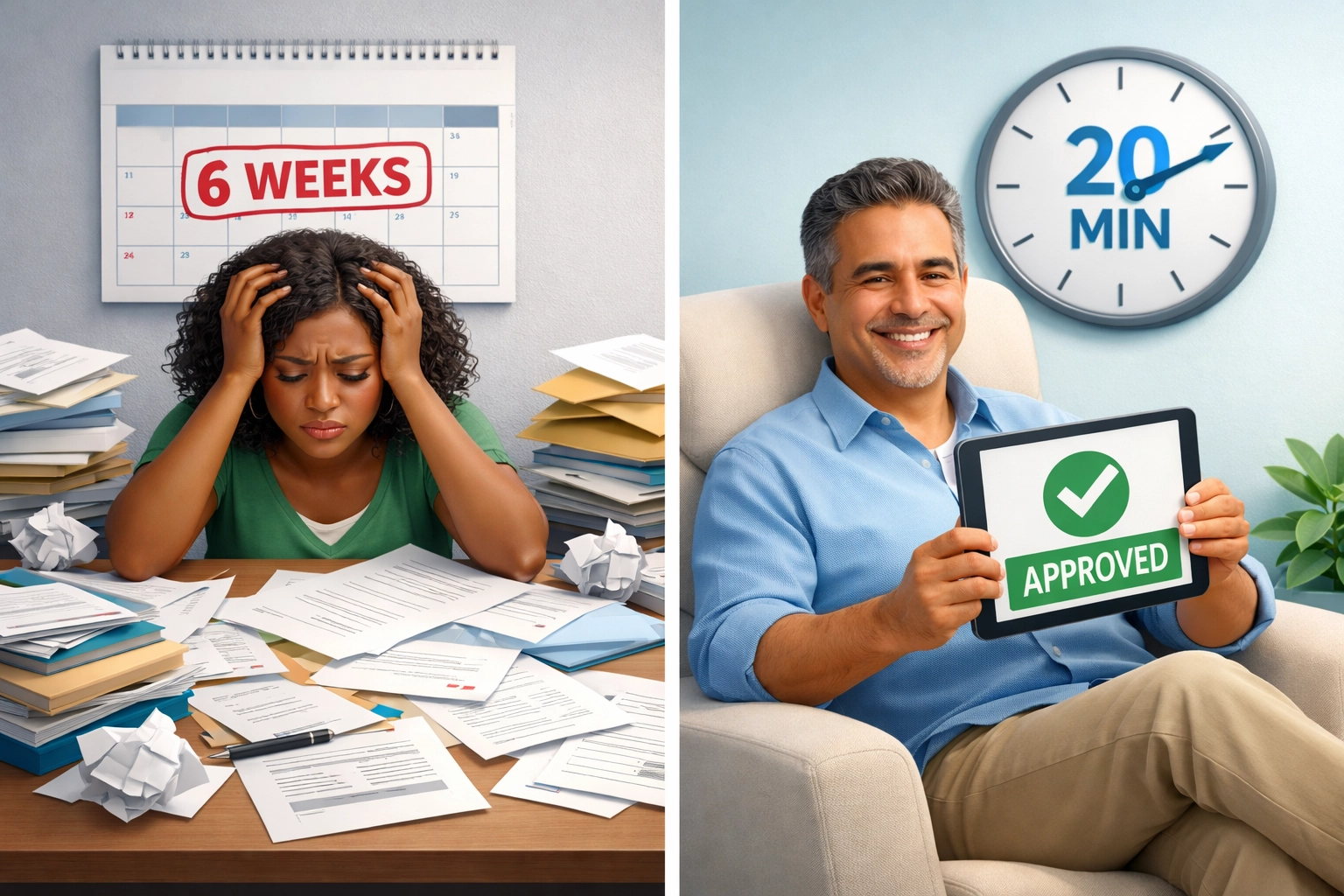 Comparison showing online biennial update approval vs delayed paper filing process