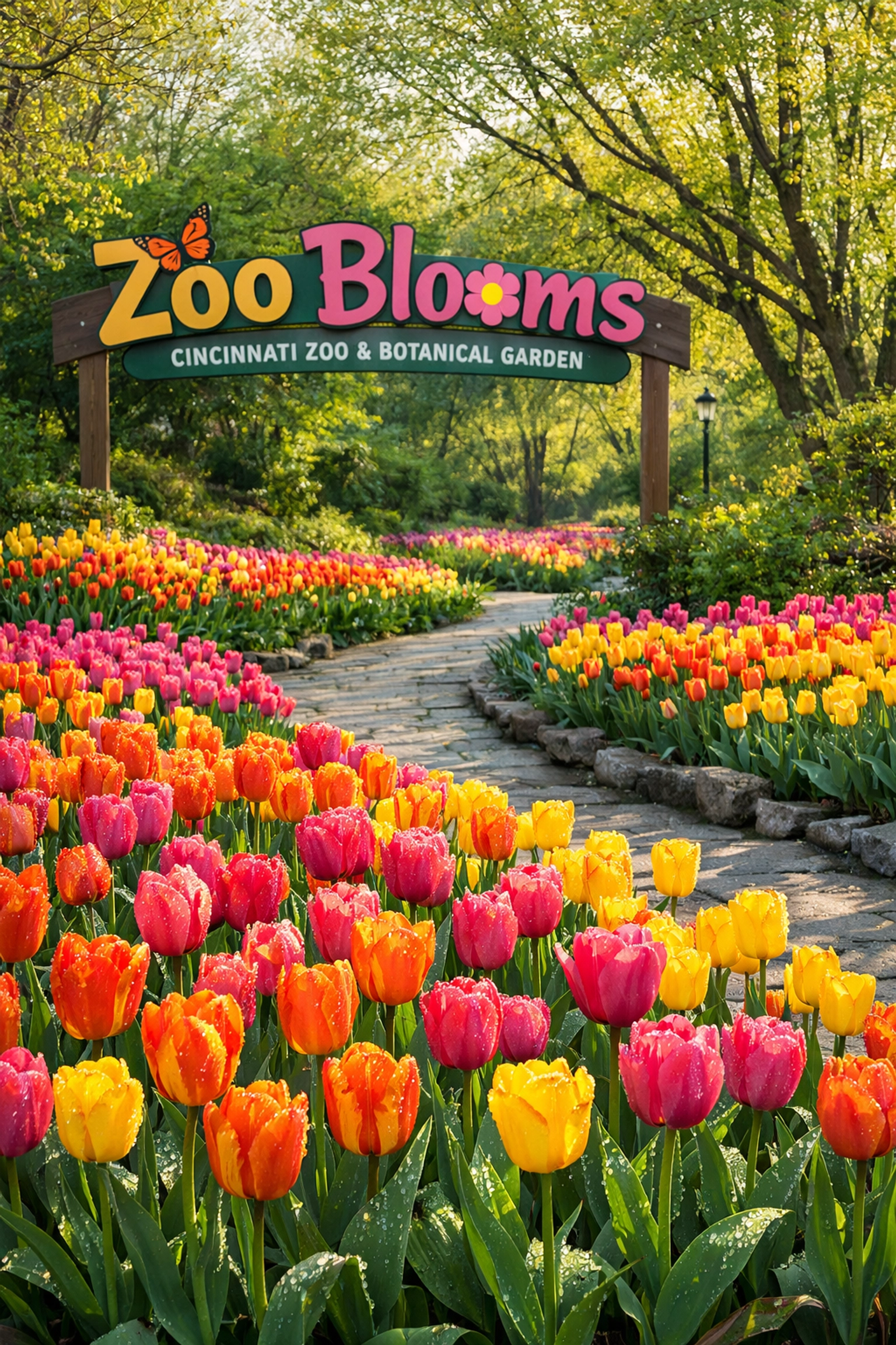 Vibrant tulips blooming at the Cincinnati Zoo & Botanical Garden during the Zoo Blooms event.