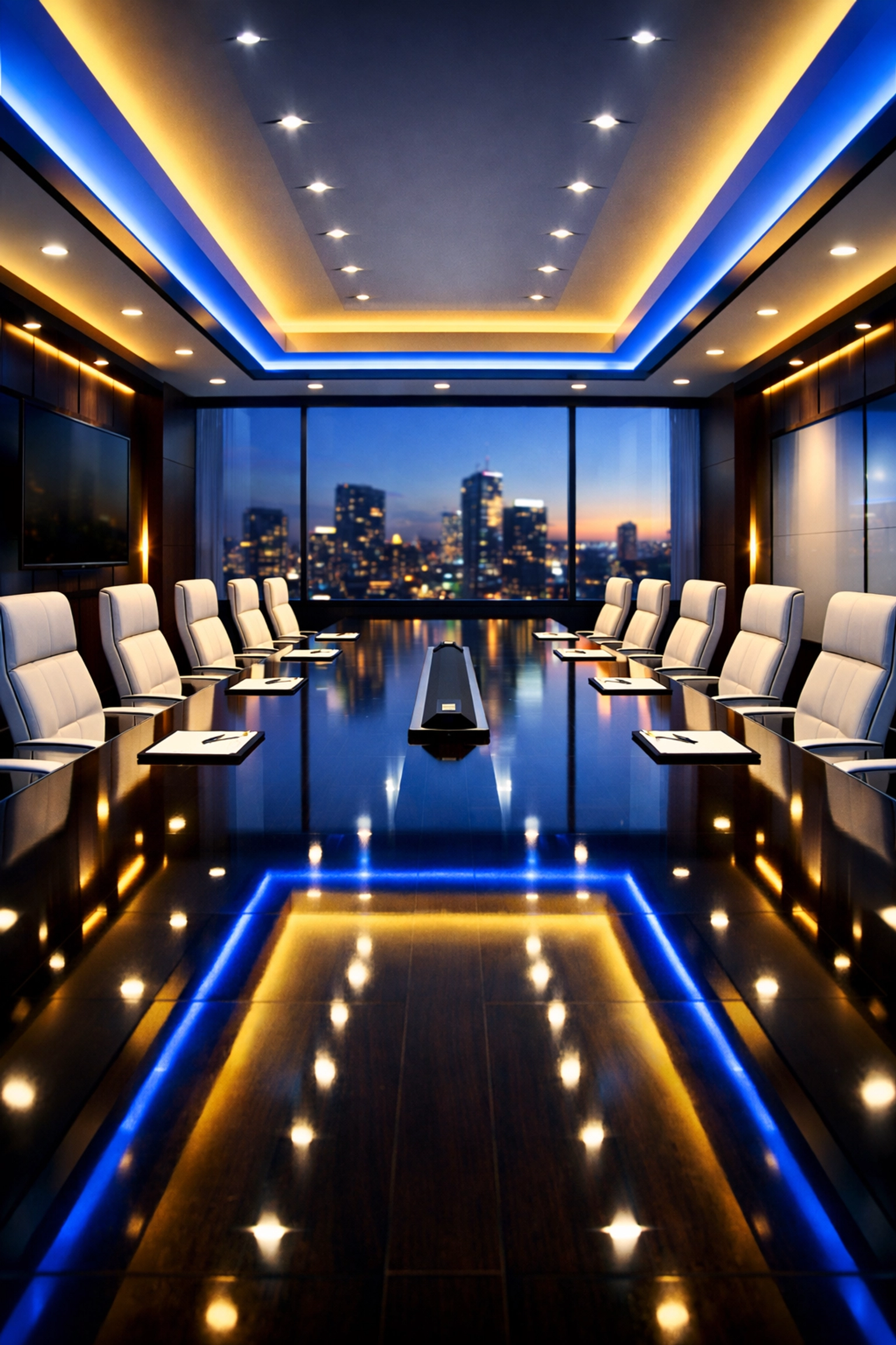 Professionally cleaned corporate boardroom highlighting high-end commercial cleaning and service transparency.
