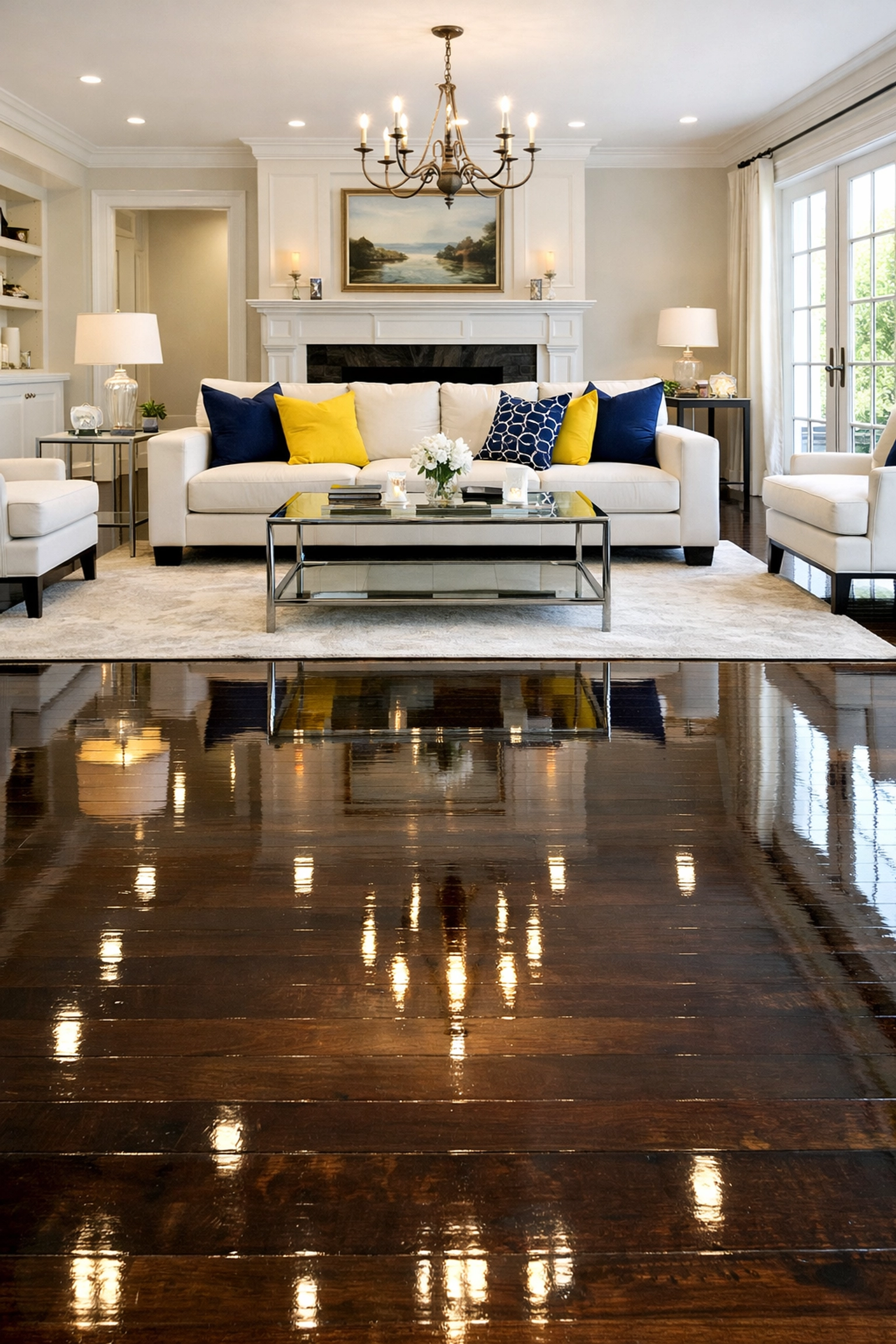 Polished hardwood floors in a Massachusetts estate cleaned by professional cleaners Boston MA.