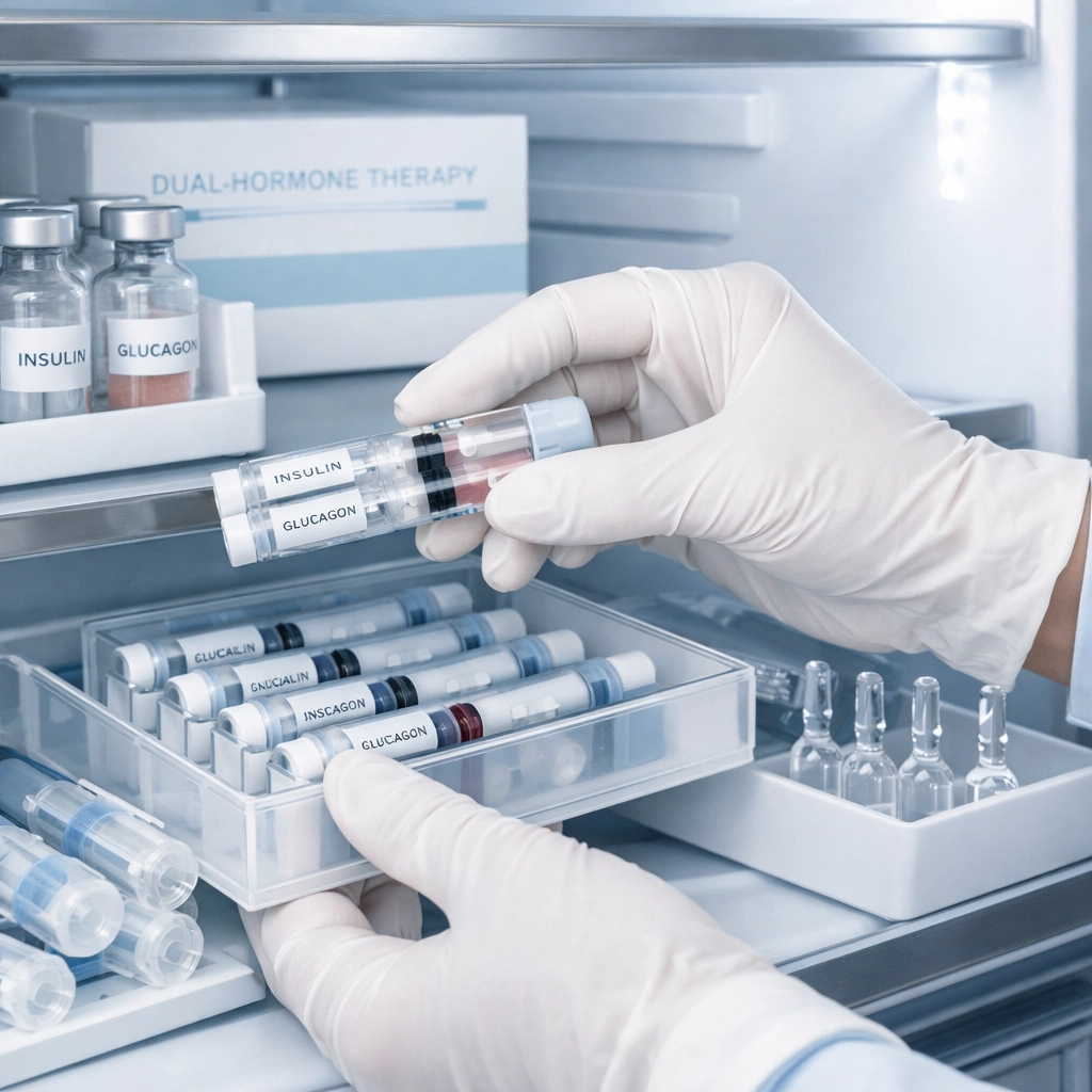 Medical provider organizing professional weight loss injections and supplies in a clinical setting.