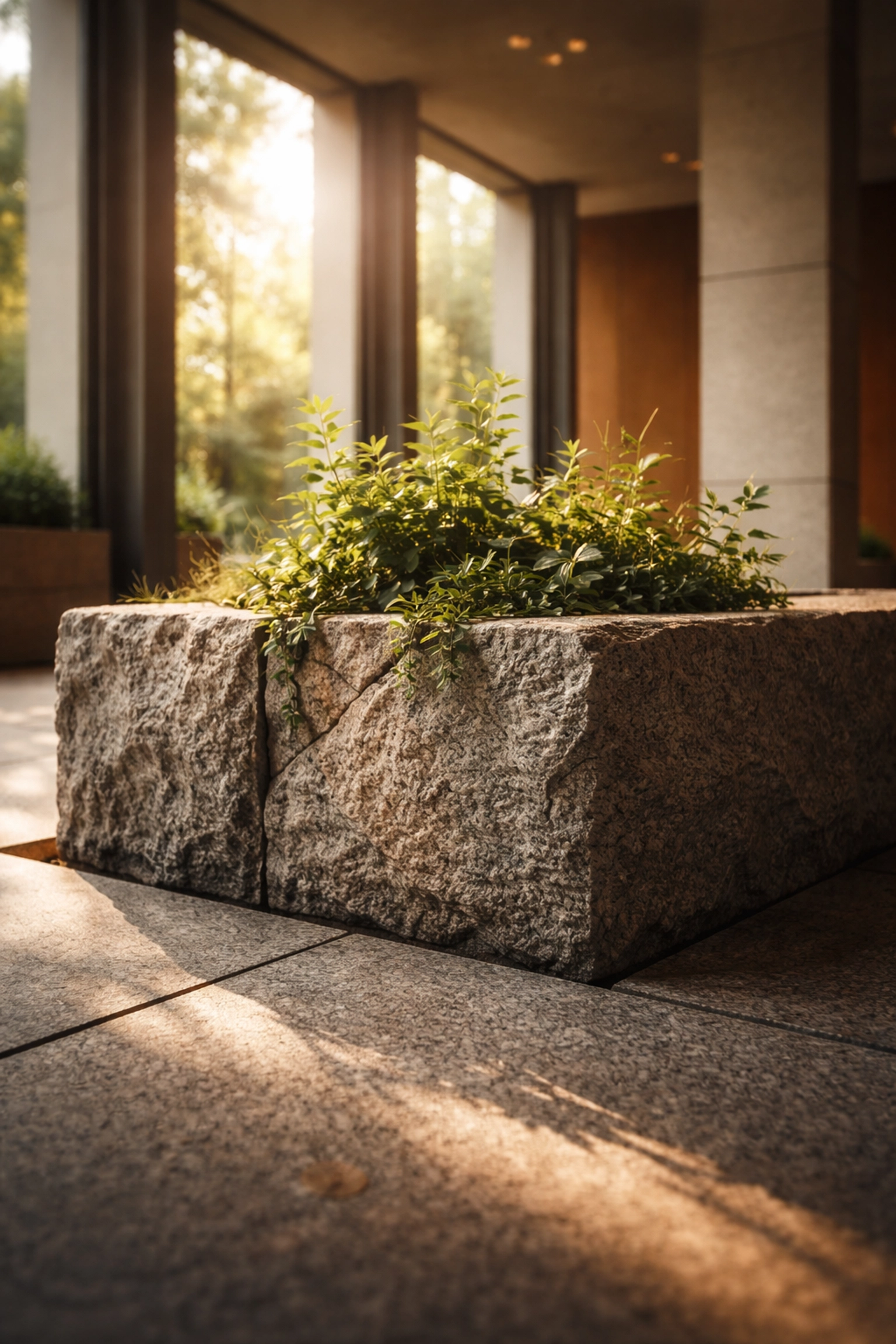 Solid granite foundation with green plants symbolizing portfolio stability and long-term growth for accredited investors