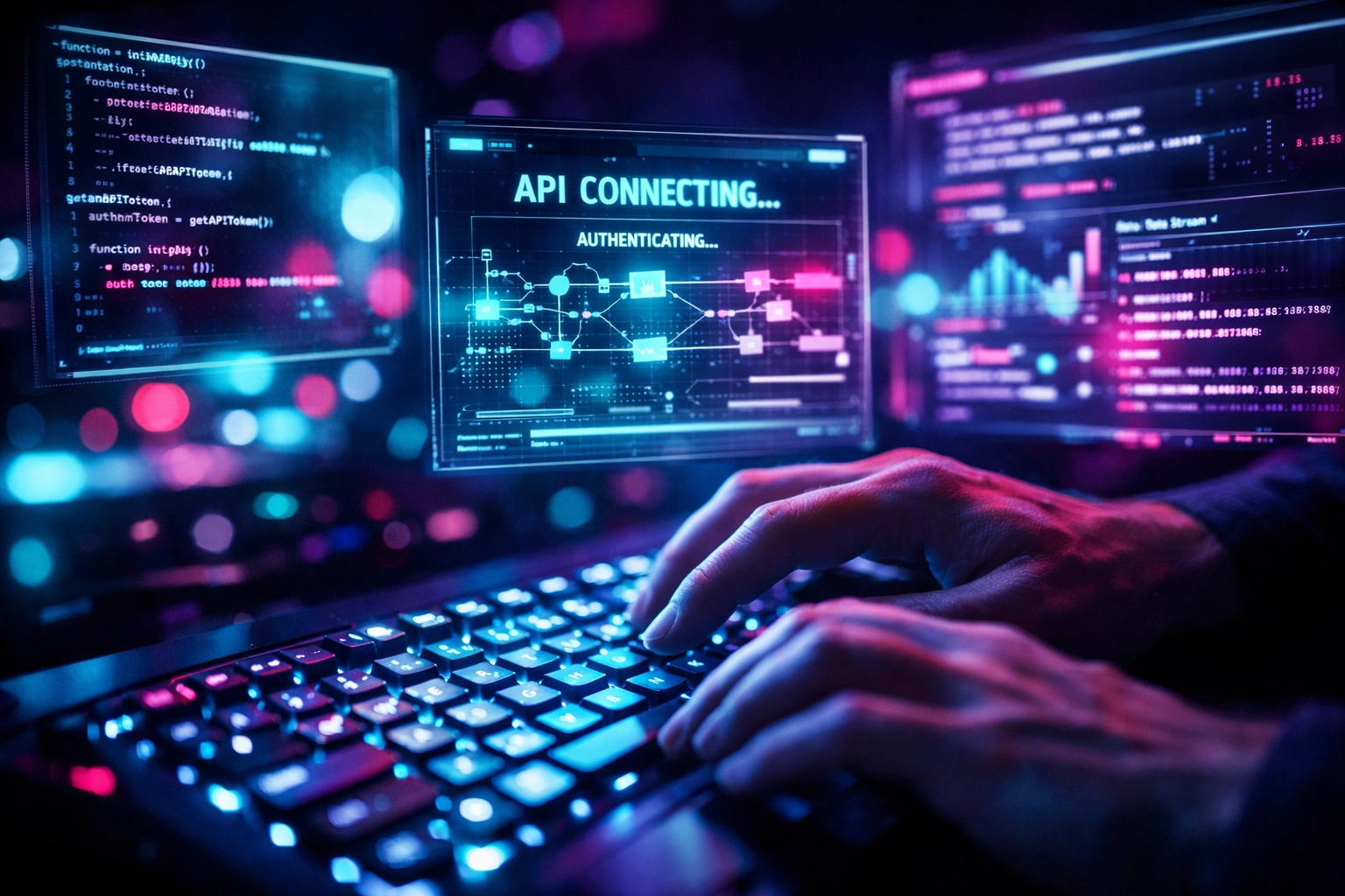 Web developer coding innovative digital solutions with advanced technology and data visualization