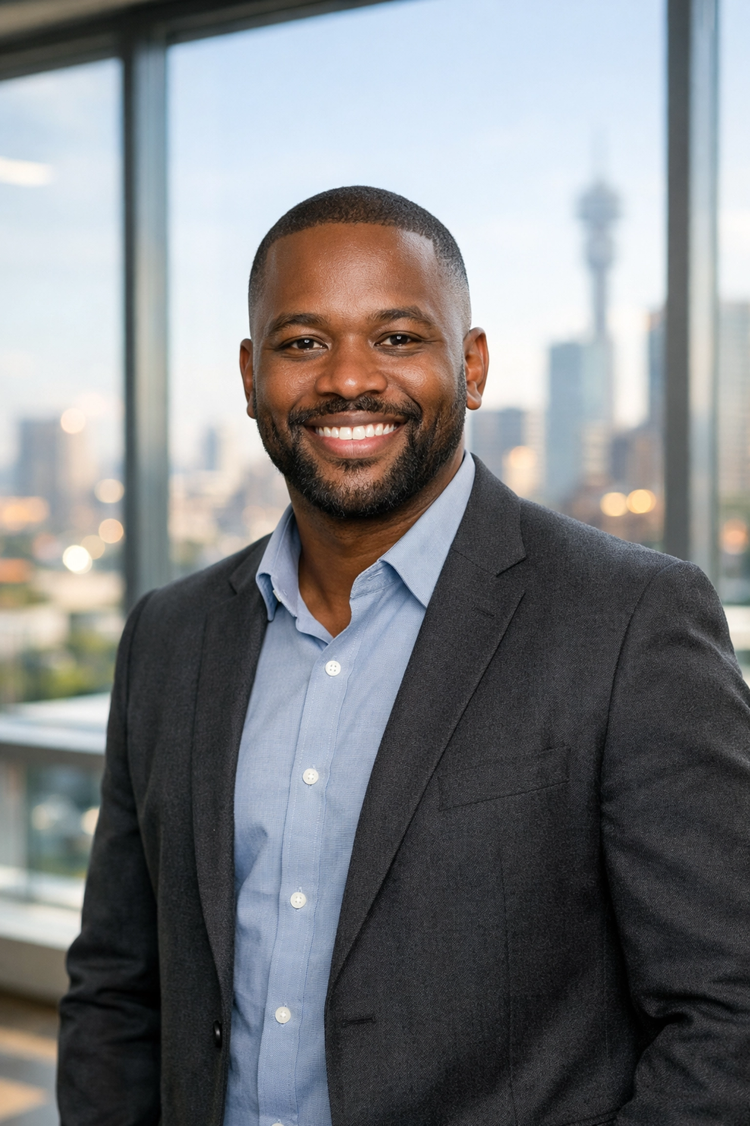 Malibongwe Gcwabaza, CEO and future of work expert, in a modern office in Johannesburg.