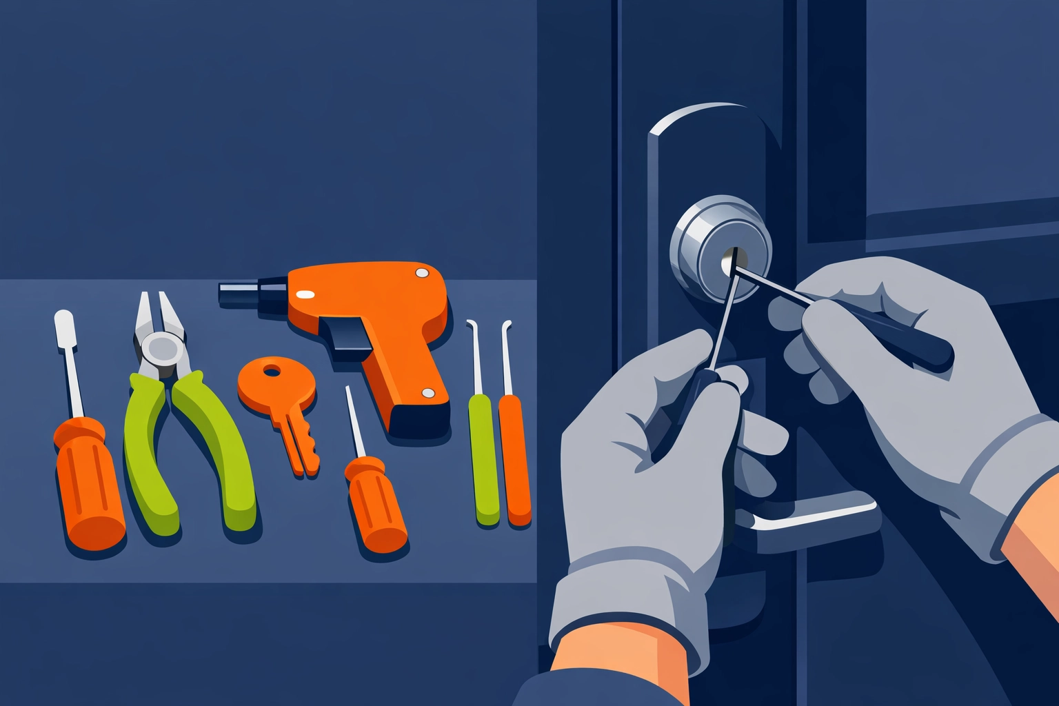 Professional locksmith Bristol using specialist tools to repair door lock