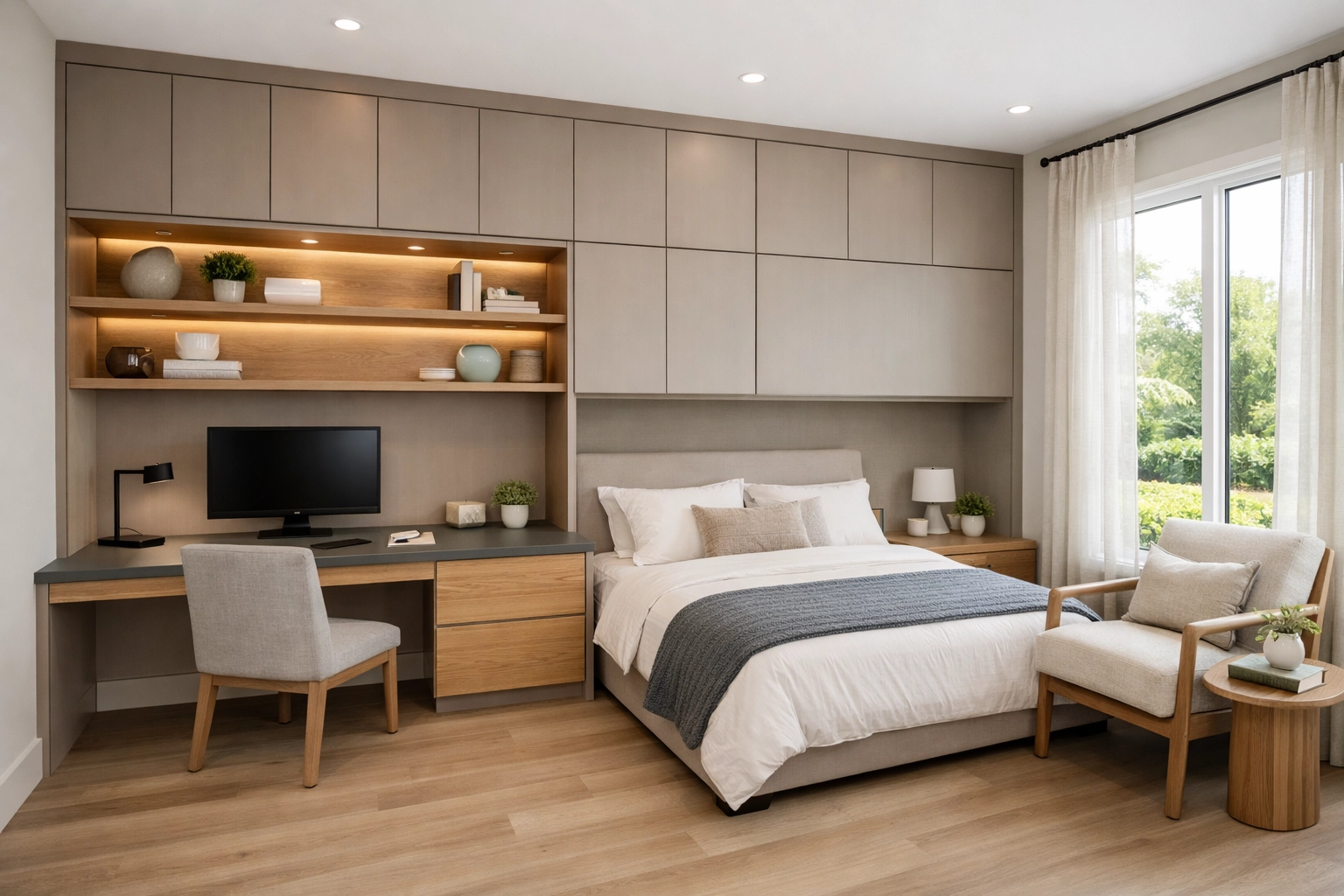 Functional home remodeling in Orlando featuring a sleek home office design with custom built-in cabinetry.