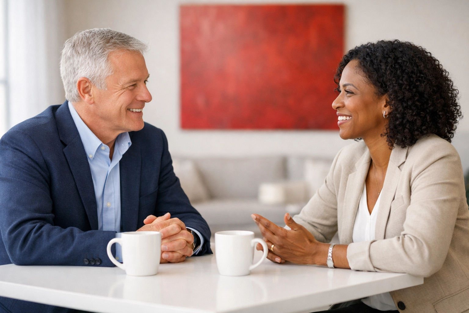 Financial advisor and client meeting to discuss protecting retirement income from market volatility.