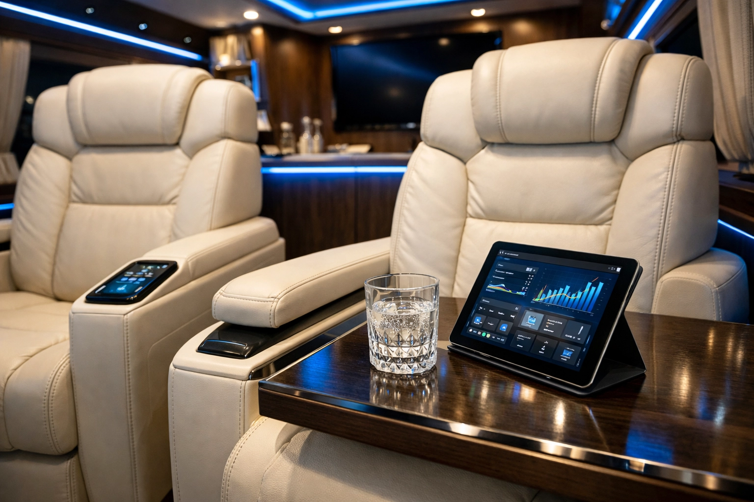 25 Creative Super Bowl Branding Blitz Ideas You’ve Never Thought Of High-end interior of a luxury executive coach for Fortune 500 corporate Super Bowl travel.