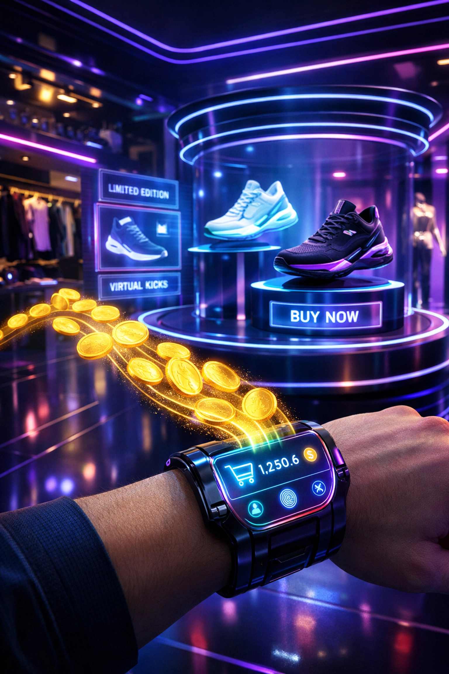 Metaverse shopping experience using LUSD stablecoin for seamless crypto payments in a virtual boutique.