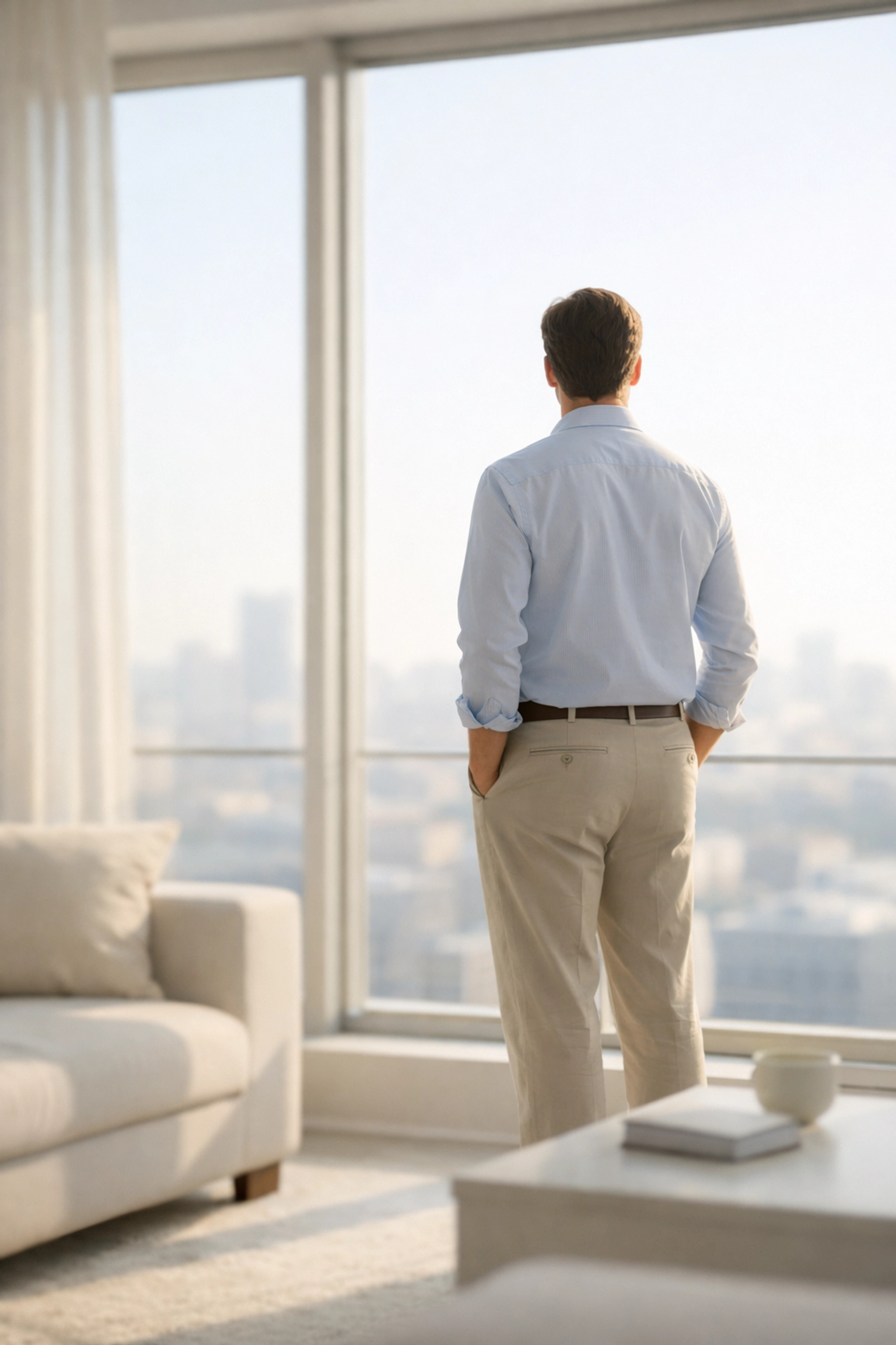 A relieved person looking out a window after securing a bad credit loan canada.