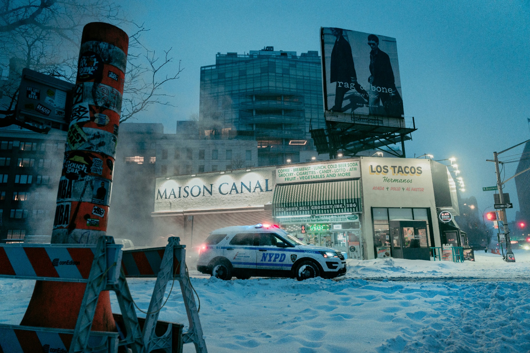 NYPD Police SUV in Snowy City Intersection
