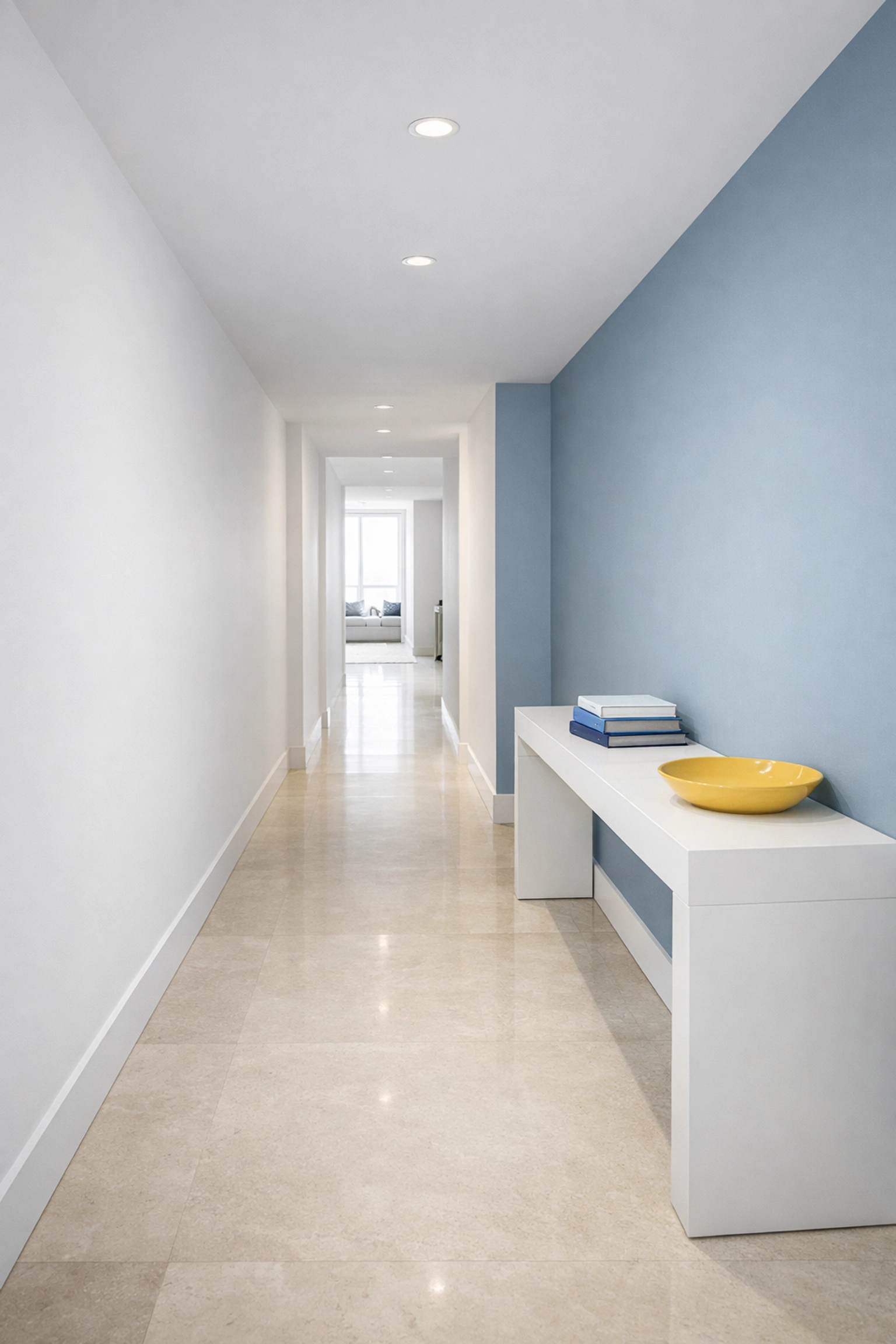 Minimalist luxury hallway perfectly organized and dusted by professional apartment cleaners in Boston.