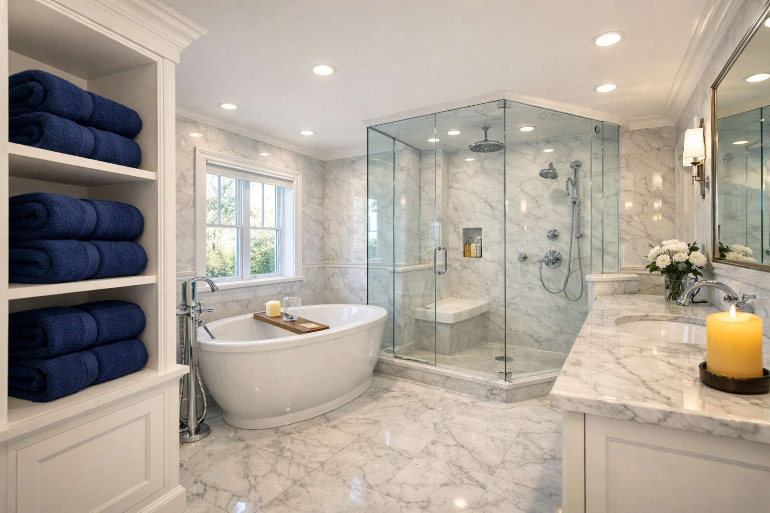 Sanitized master bathroom in Northborough illustrating the high-end attention to detail of cleaning ninjas.