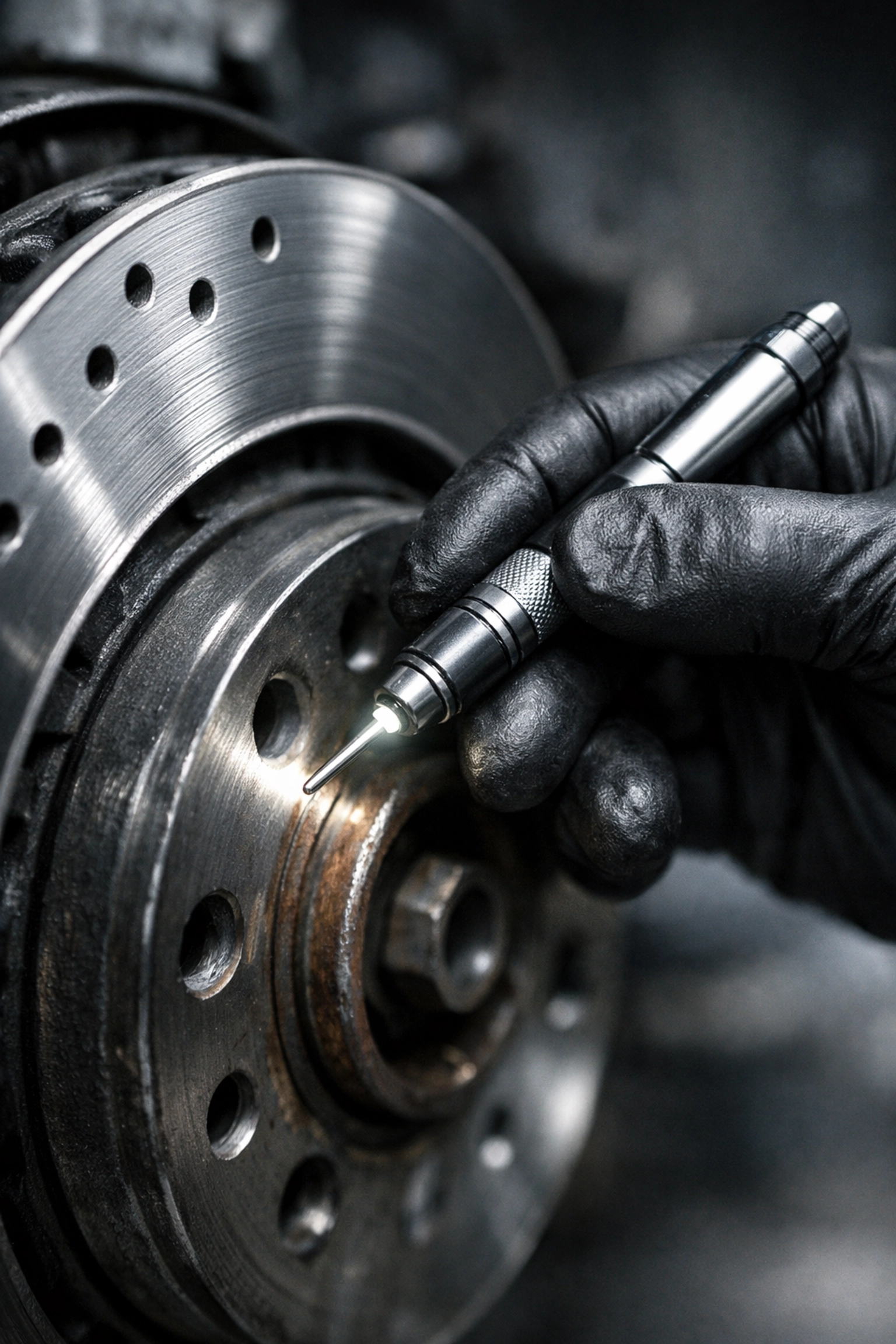 Expert Green Bay auto repair technician performing a detailed brake system inspection.
