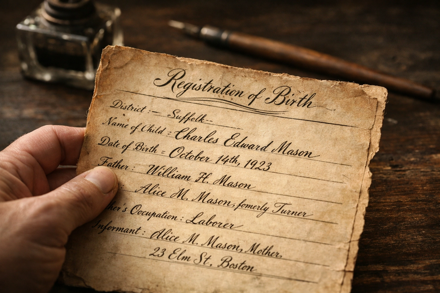 Detailed view of an original 1925 birth certificate used for Nova Scotia genealogy research.