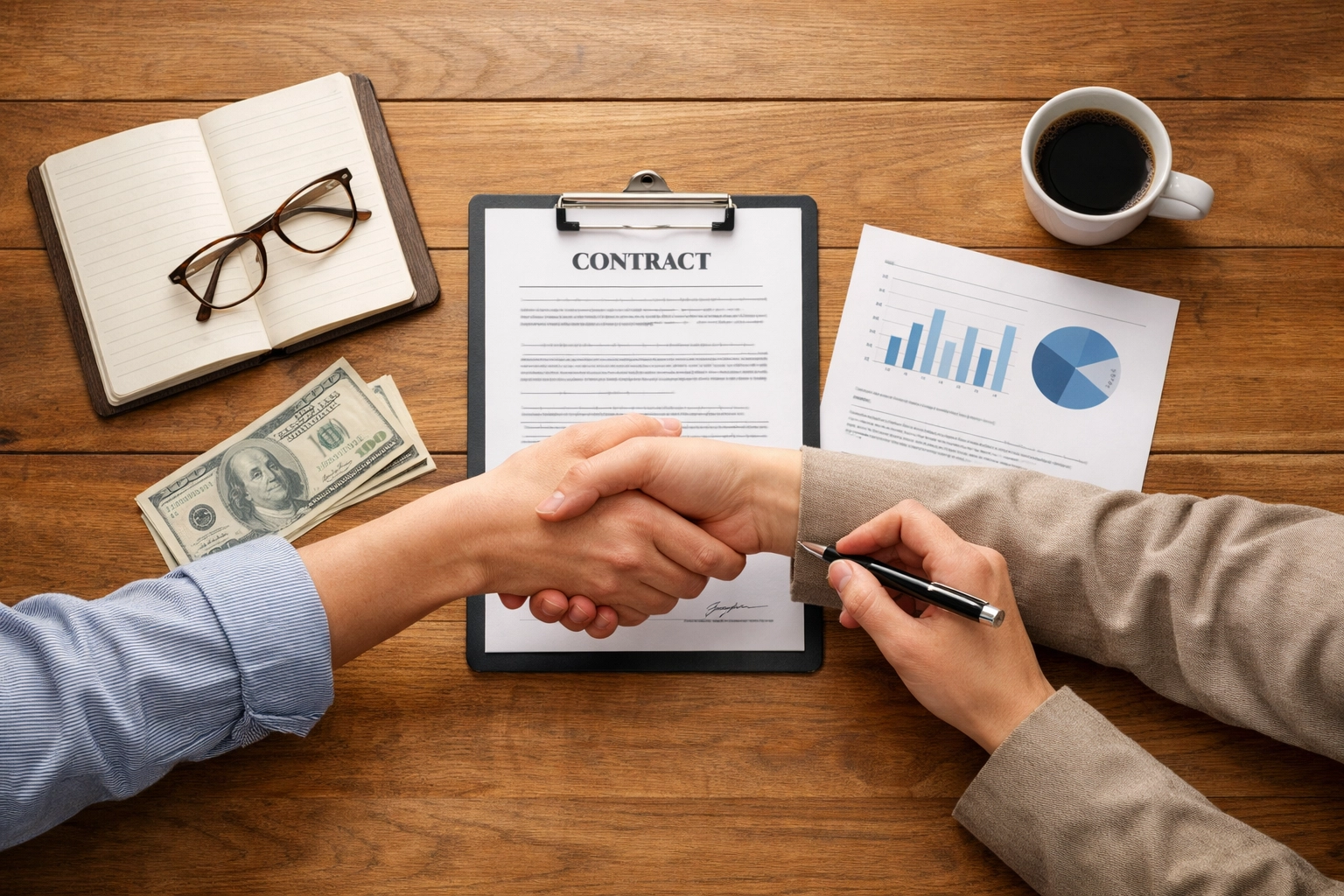 Direct land sale handshake between Florida landowner and cash buyer