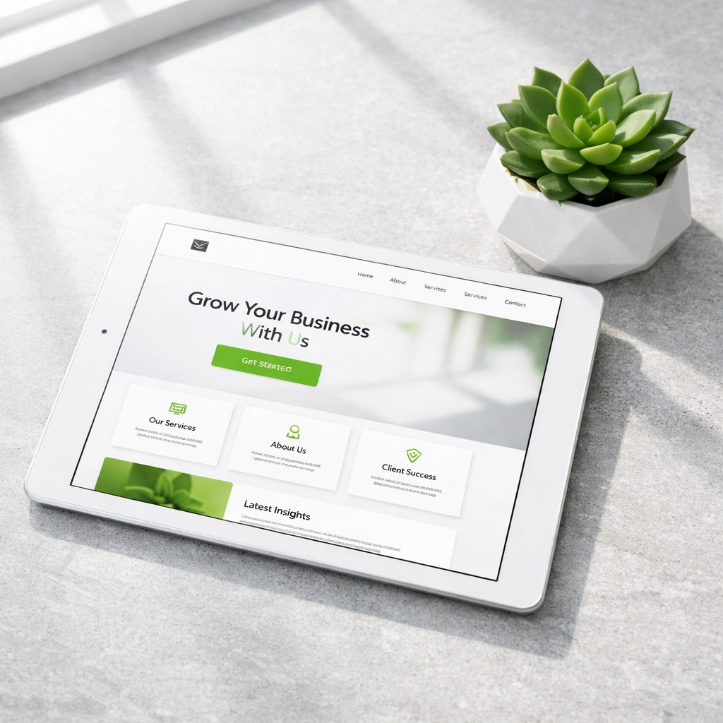 Modern tablet showing a custom business website design with an intuitive user interface for local customers.