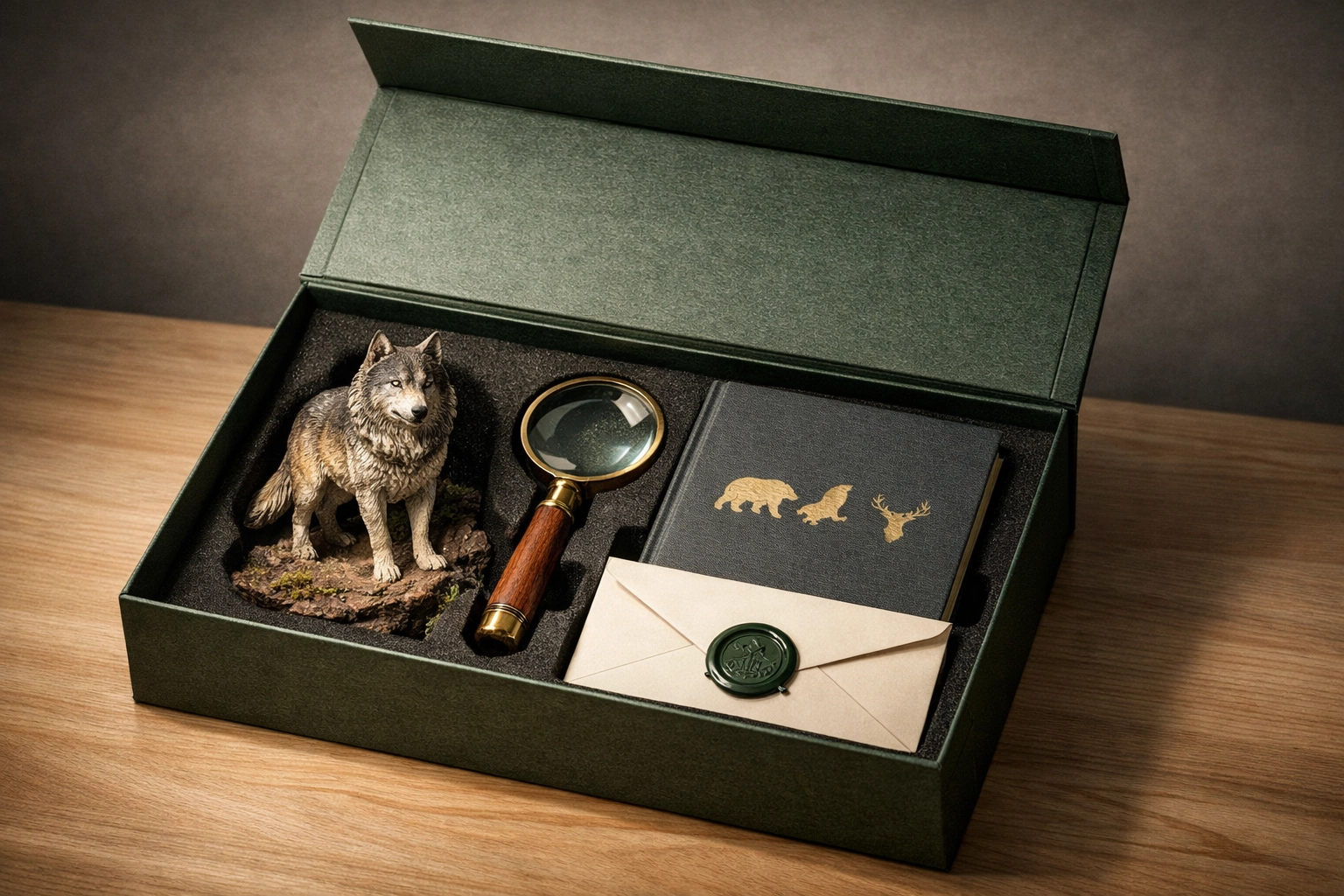 Premium zoo subscription box with animal figurine and activity kit, supporting corporate identity and loyalty