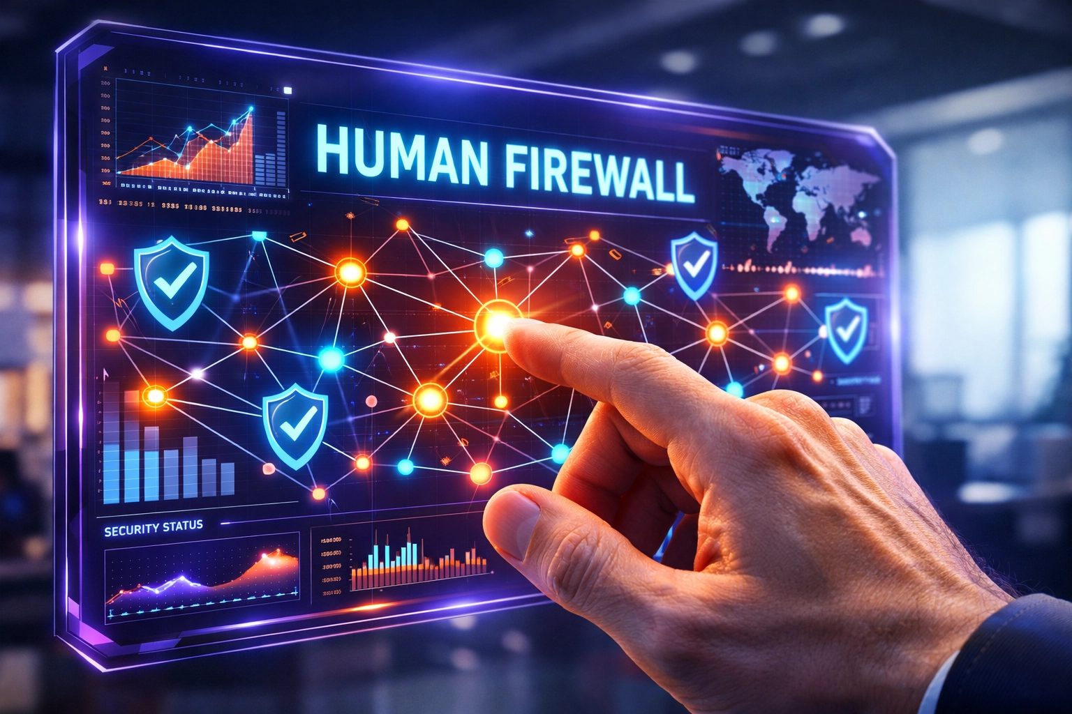Interaktive Benutzeroberfläche zur Visualisierung einer Human Firewall gegen Phishing-Angriffe.