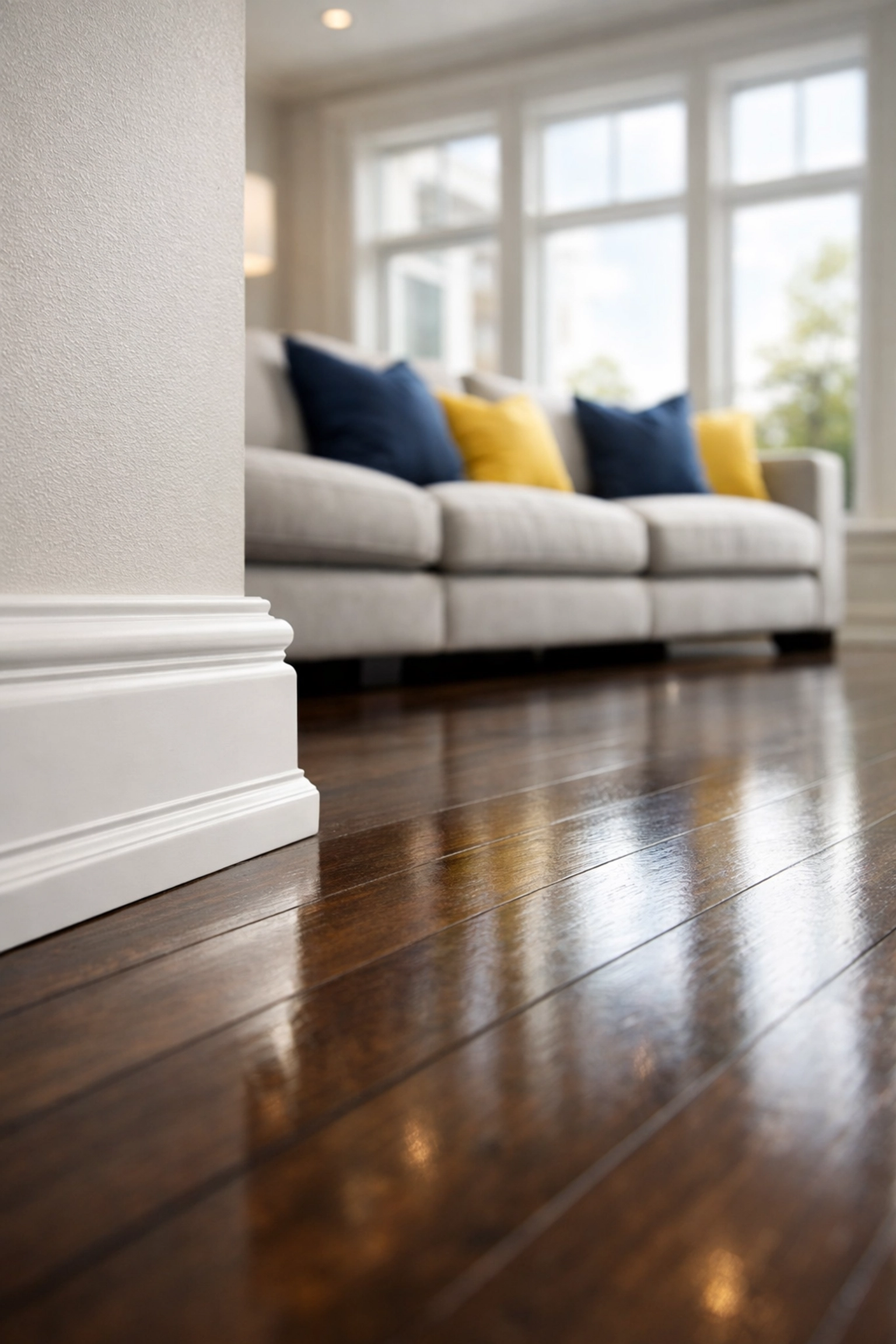 Pristine living room near Elm Park showing the detailed results of a deep cleaning Worcester service.