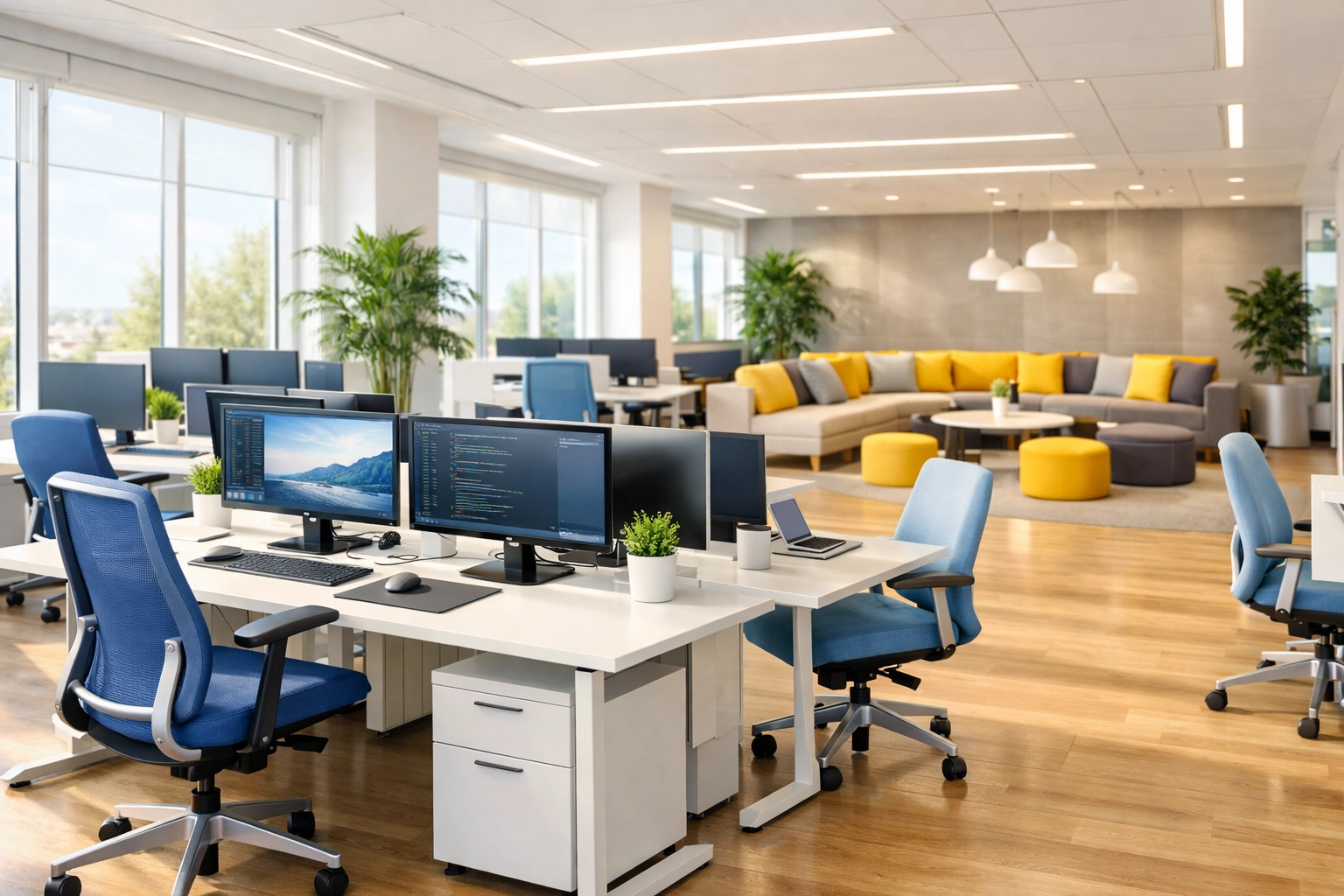 Clean and organized Brockton tech office maintenance promoting employee health and productivity.