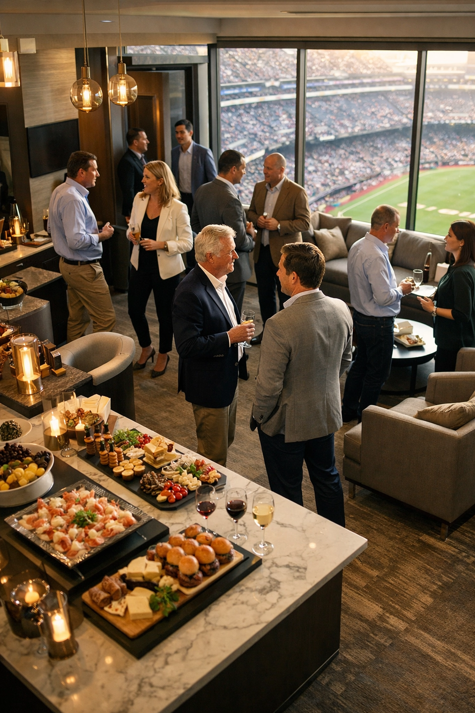 NEWSLETTER: The Proven Framework for Super Bowl Executive Networking: Turn 4 Hours Into 6 Months of Business Opportunities Corporate professionals mingling at exclusive VIP suite during Super Bowl pre-game event