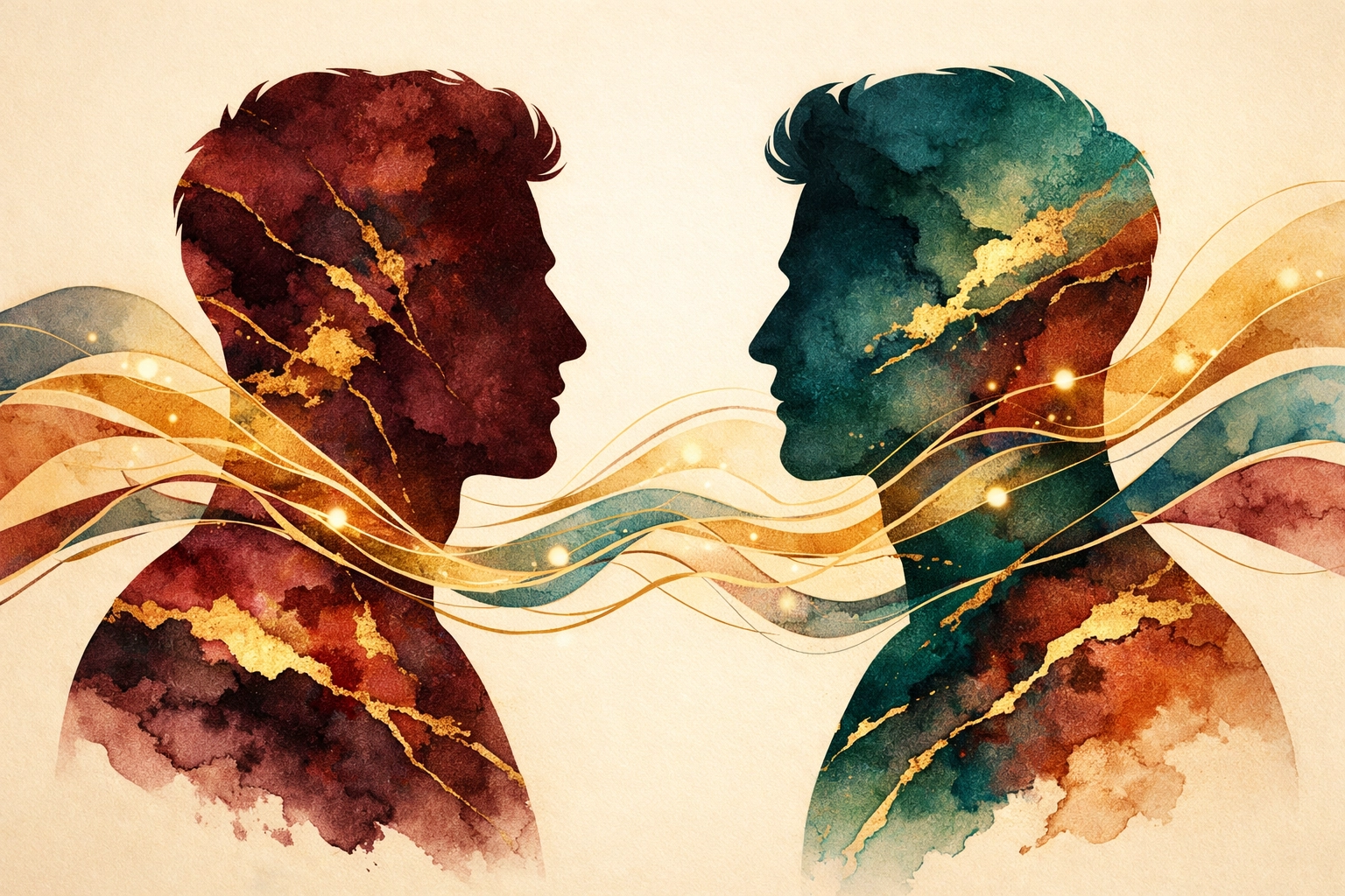 Artistic representation of communication and connection between gay male partners