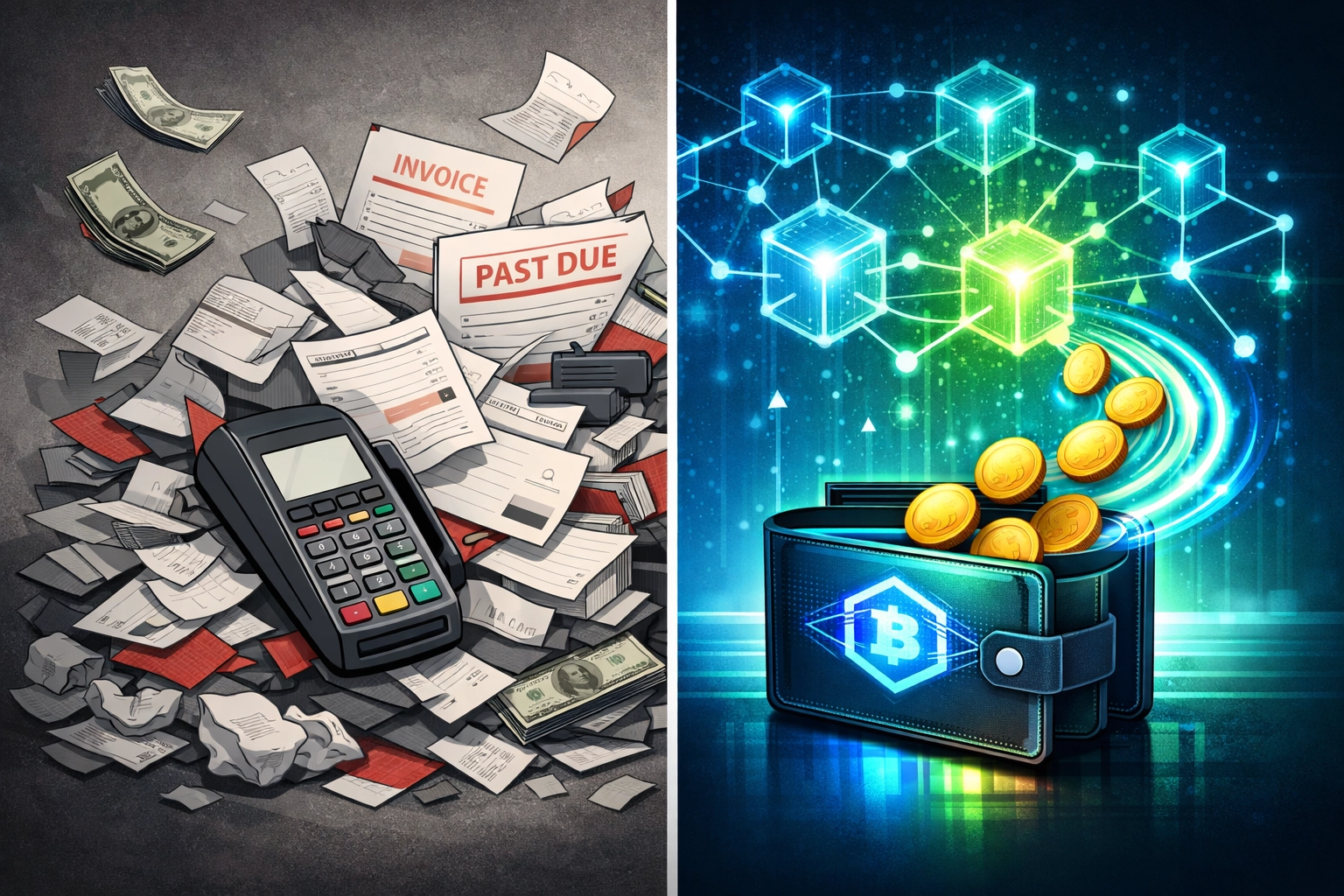 Traditional payment processing vs Web3 blockchain payments showing cost savings