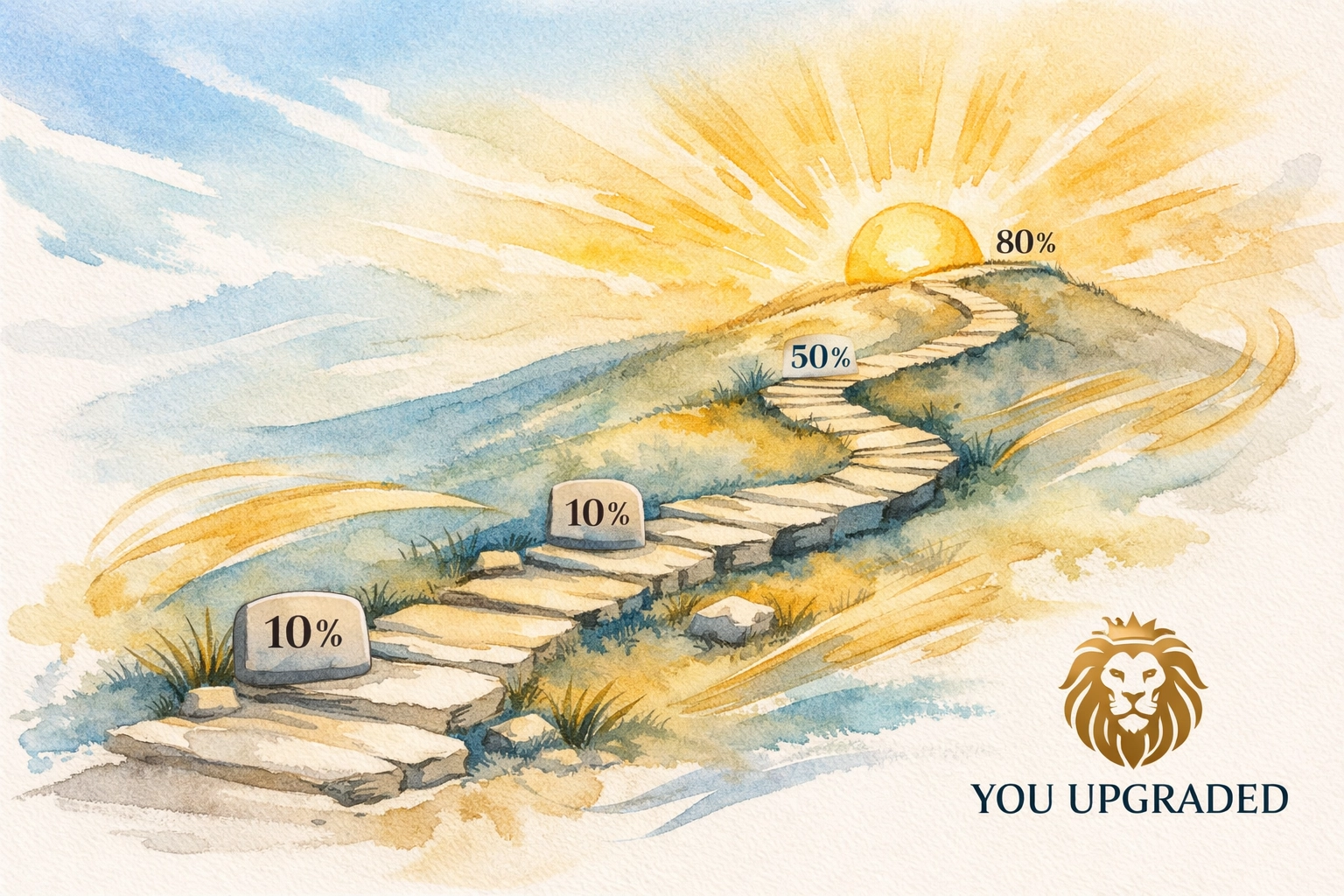 Stone steps ascending toward sunrise illustrating consistent progress and daily growth journey