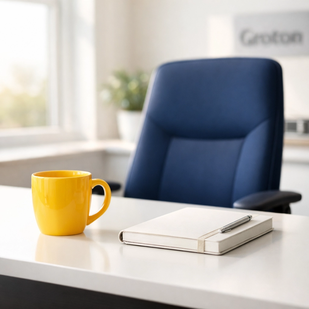 A clutter-free professional desk in Groton, MA, highlighting the results of expert office cleaning services.