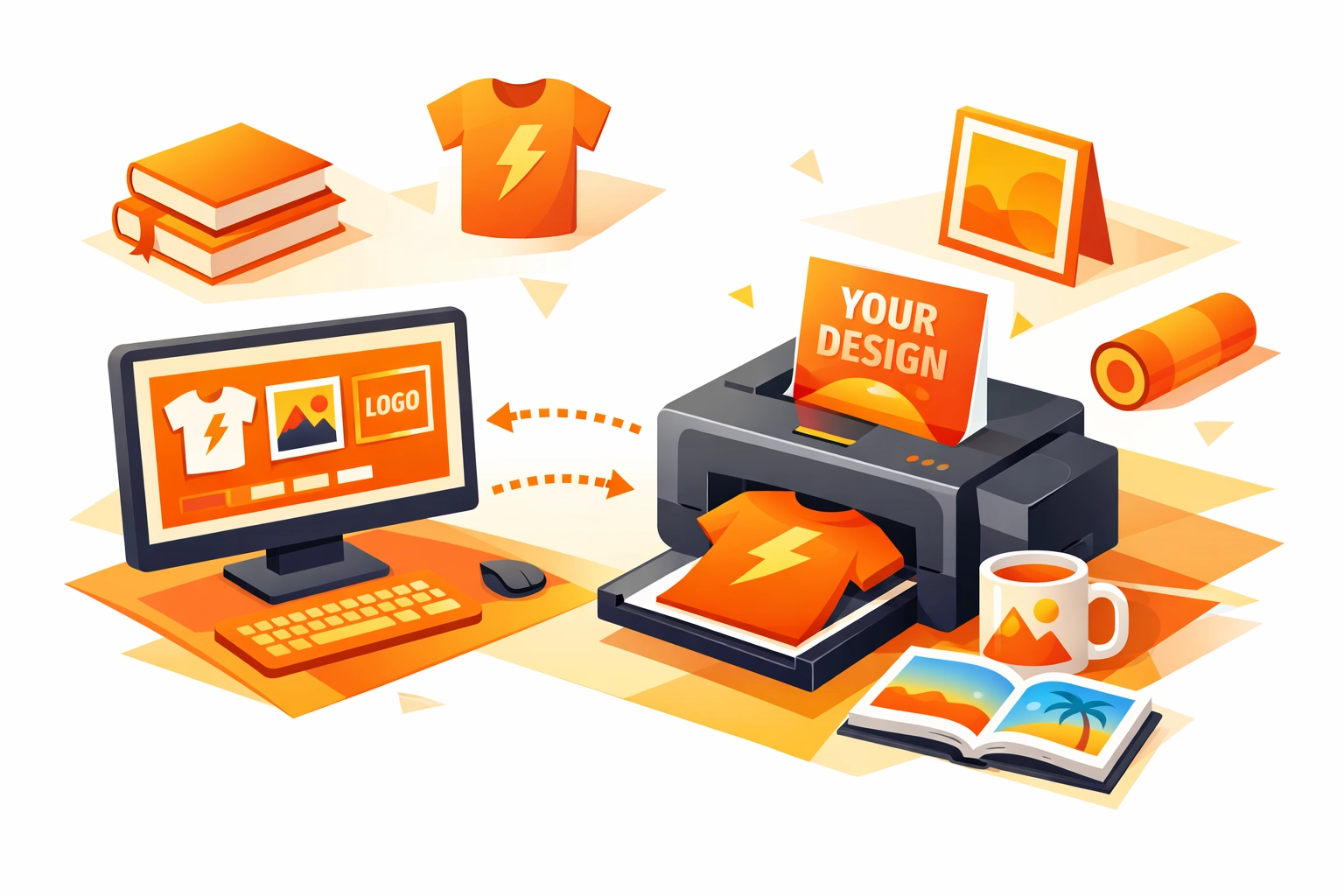 Print-on-demand technology producing custom printed products and materials