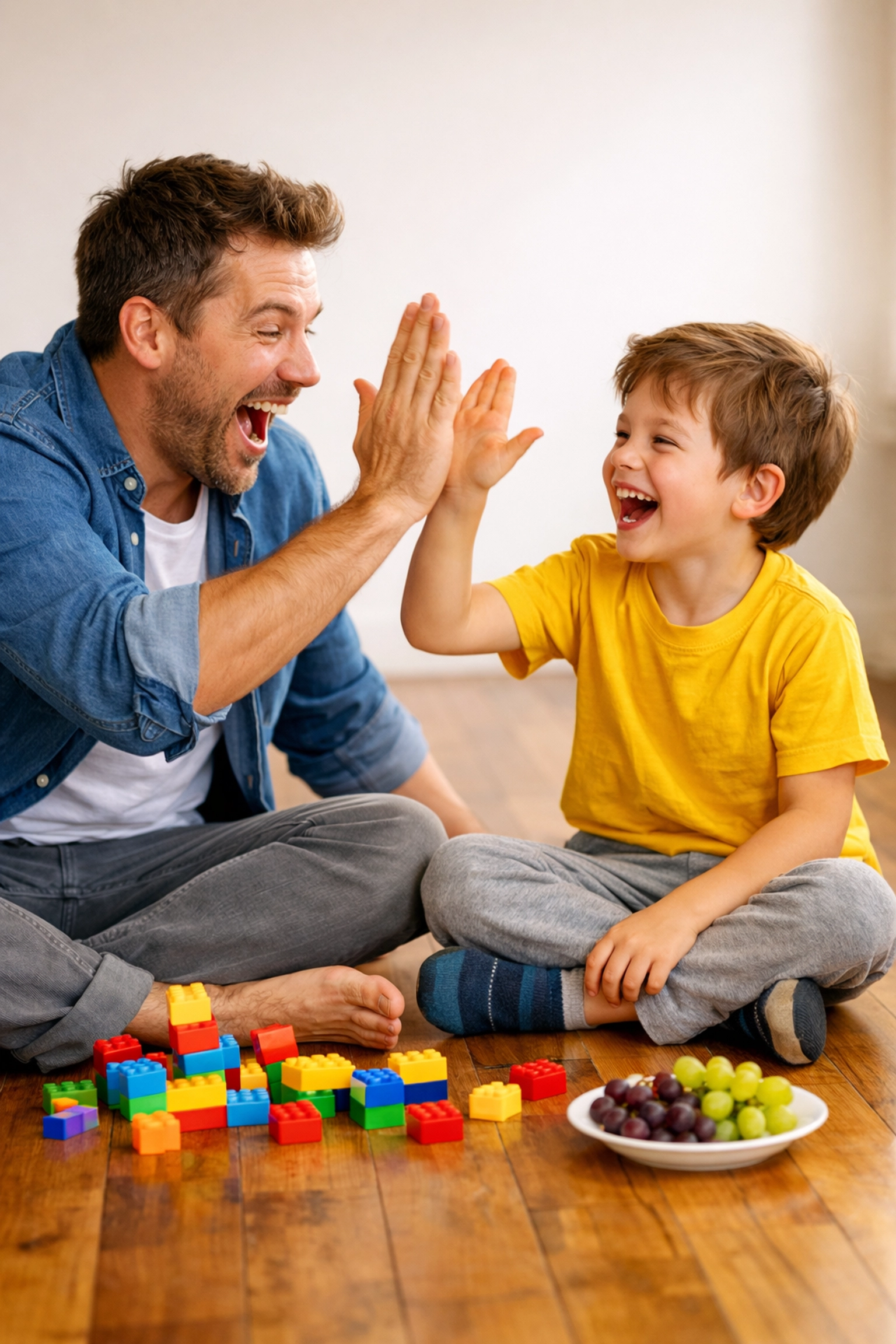 Father giving a high-five for positive reinforcement during ABA therapy exercises in Fayette County GA.