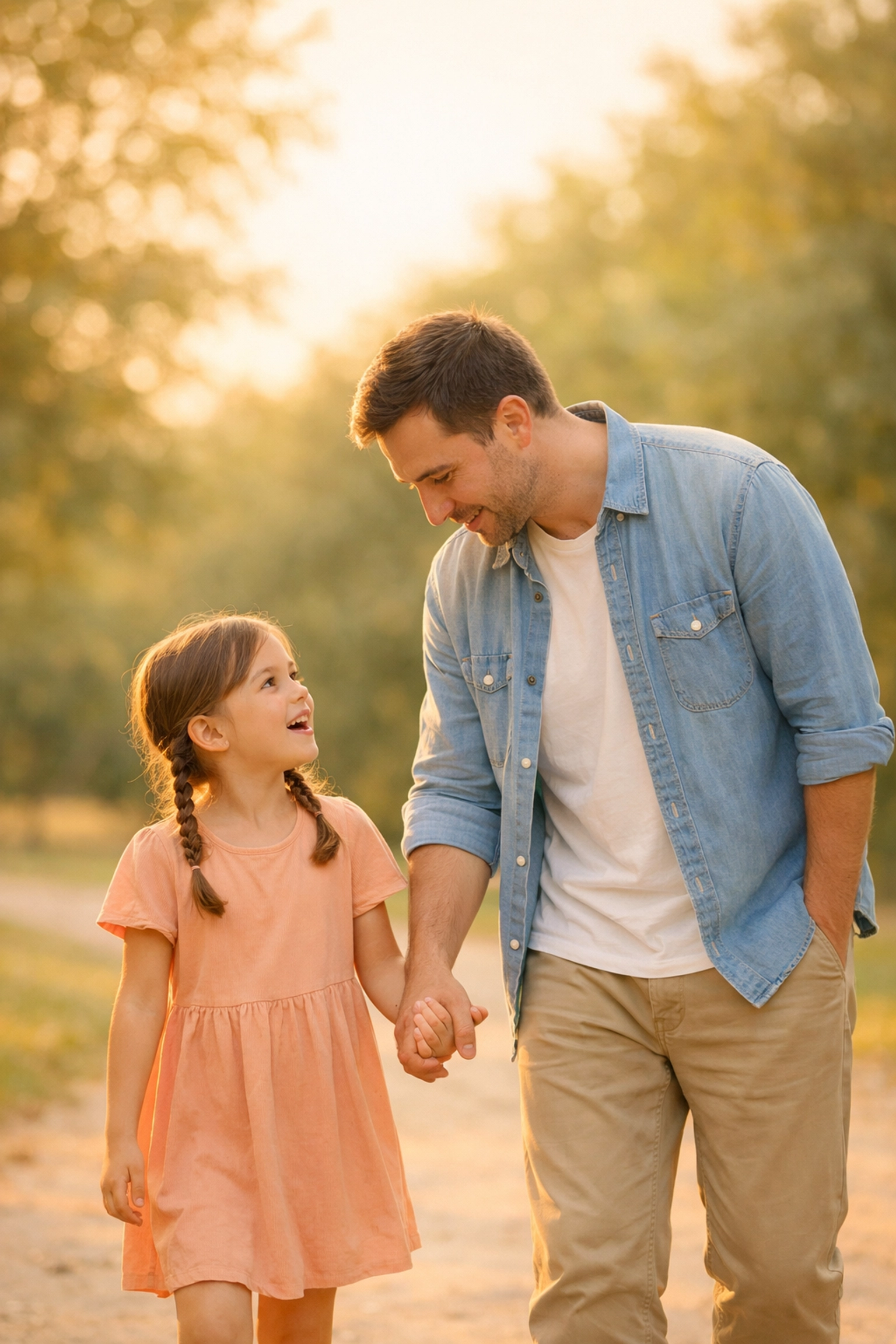 Father and daughter walking together, demonstrating validation and support in a connection-based parenting model.