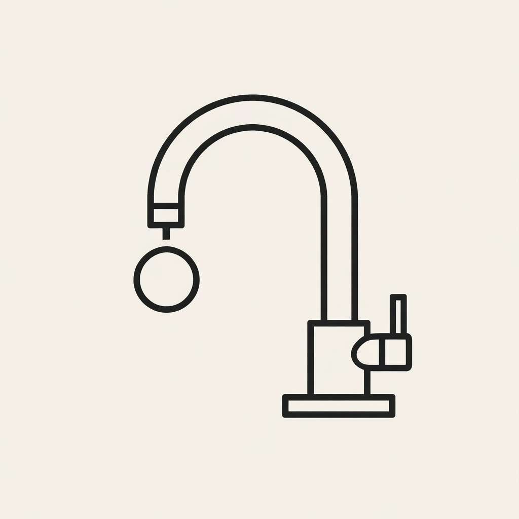 Line art of a dripping faucet, perfect for faucet repair services from plumbers in Sarasota.