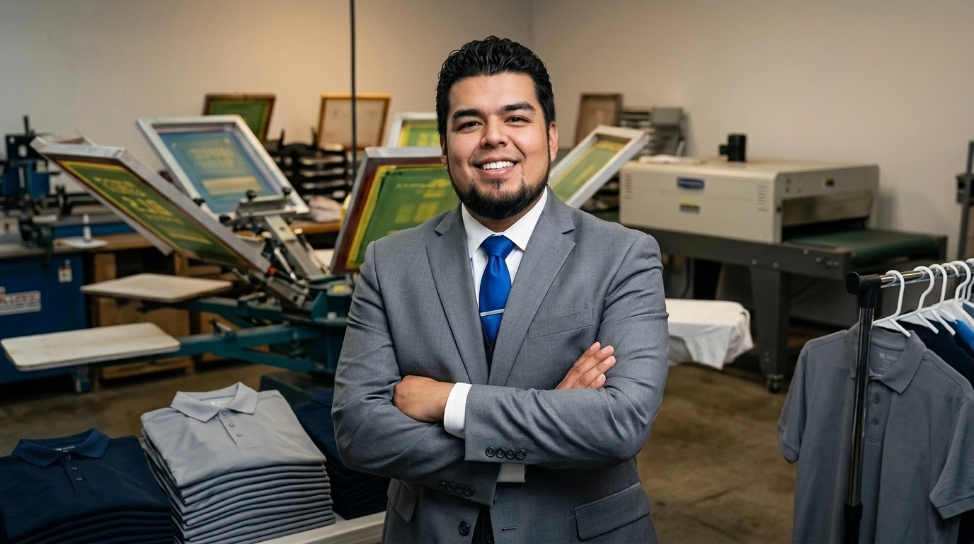 Erick Luna, Vice President and Senior Project Manager in a screen shirt printing workshop