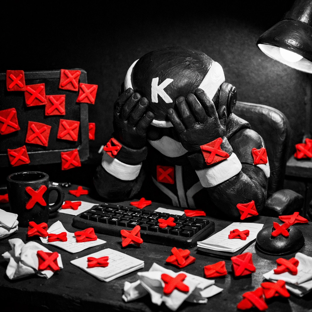 Frustrated job seeker character at a desk overwhelmed by red X marks representing resume rejection errors.