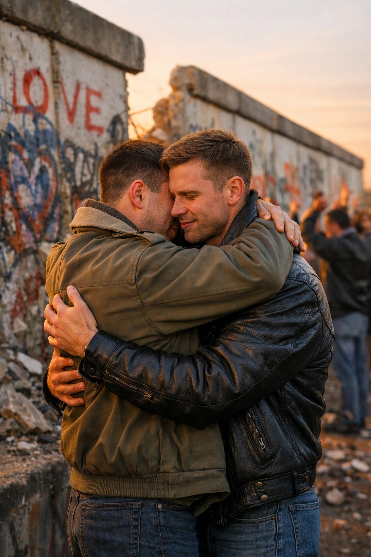 Gay men reunite at Berlin Wall 1989 as divided communities merge