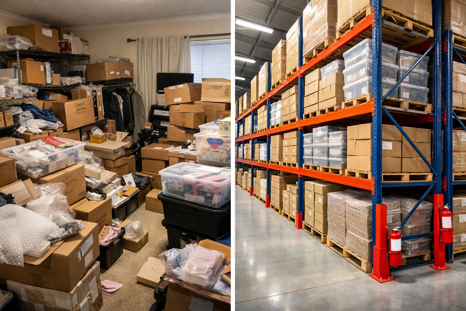 Before and after: DIY home storage versus professional managed warehouse in Hertford