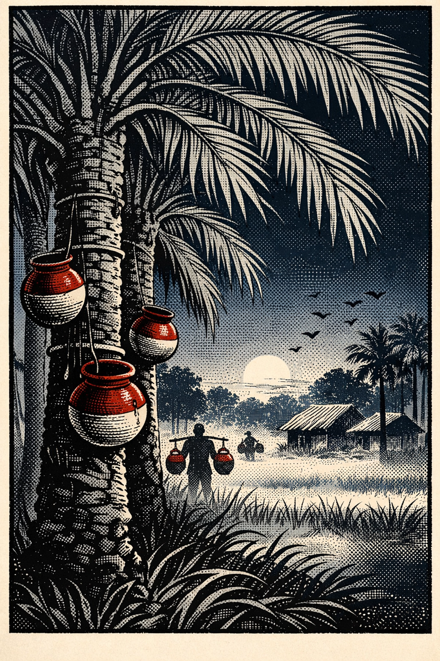 Date palm sap collection in rural Bangladesh during harvest season