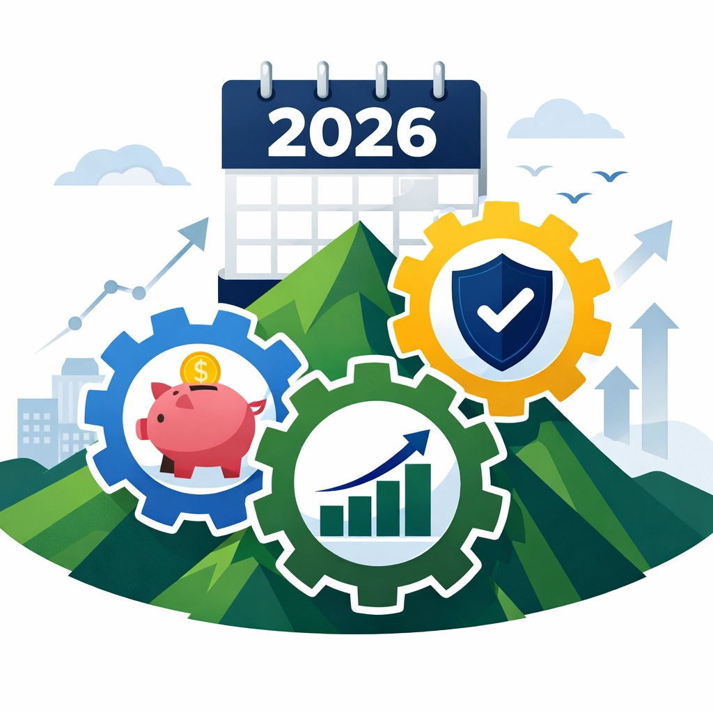 Illustration of 2026 tax planning strategies showing financial growth and year-round tax organization.