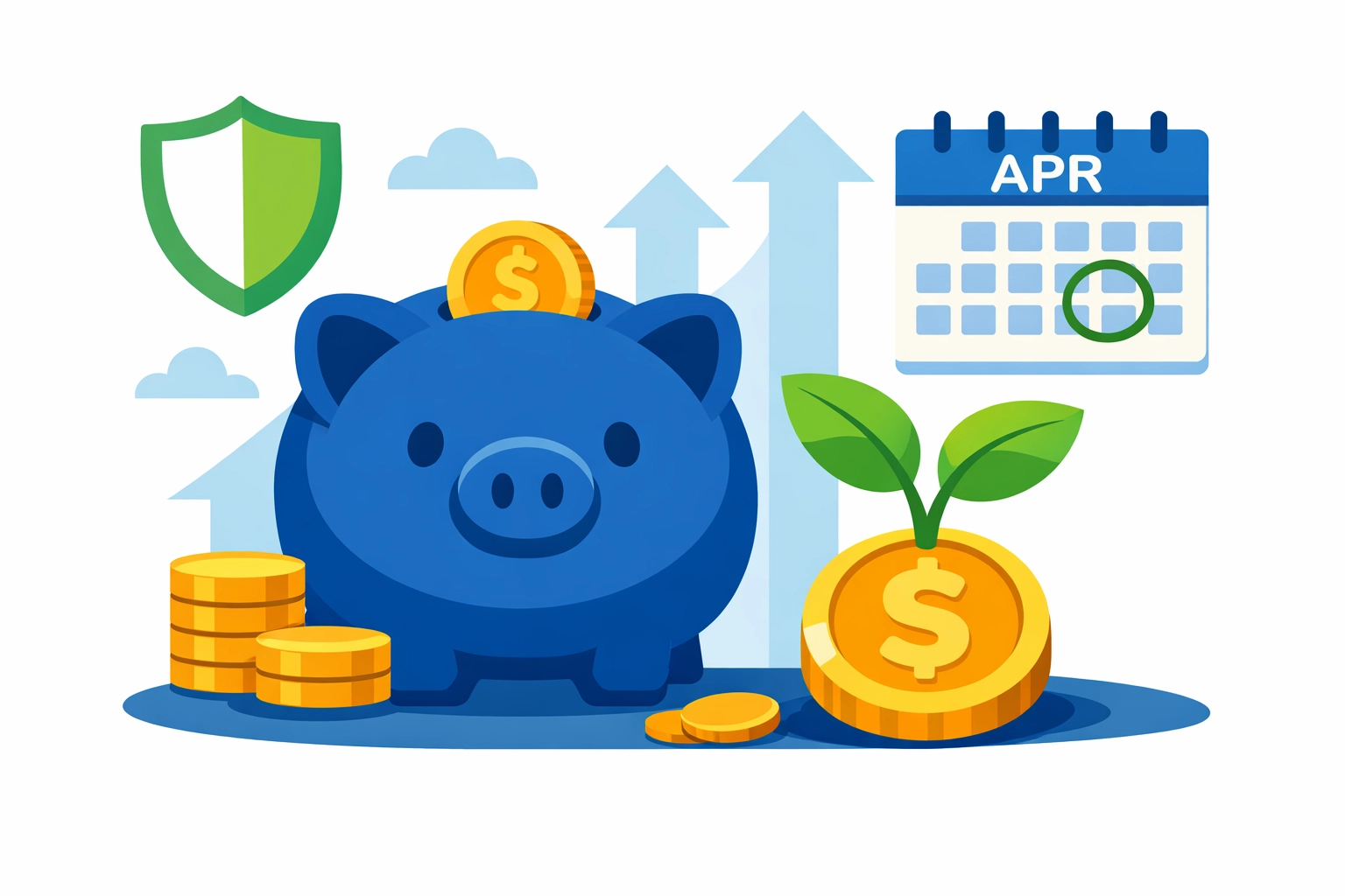 Piggy bank and calendar showing how to maximize tax refunds and meet 2026 IRS deadlines.