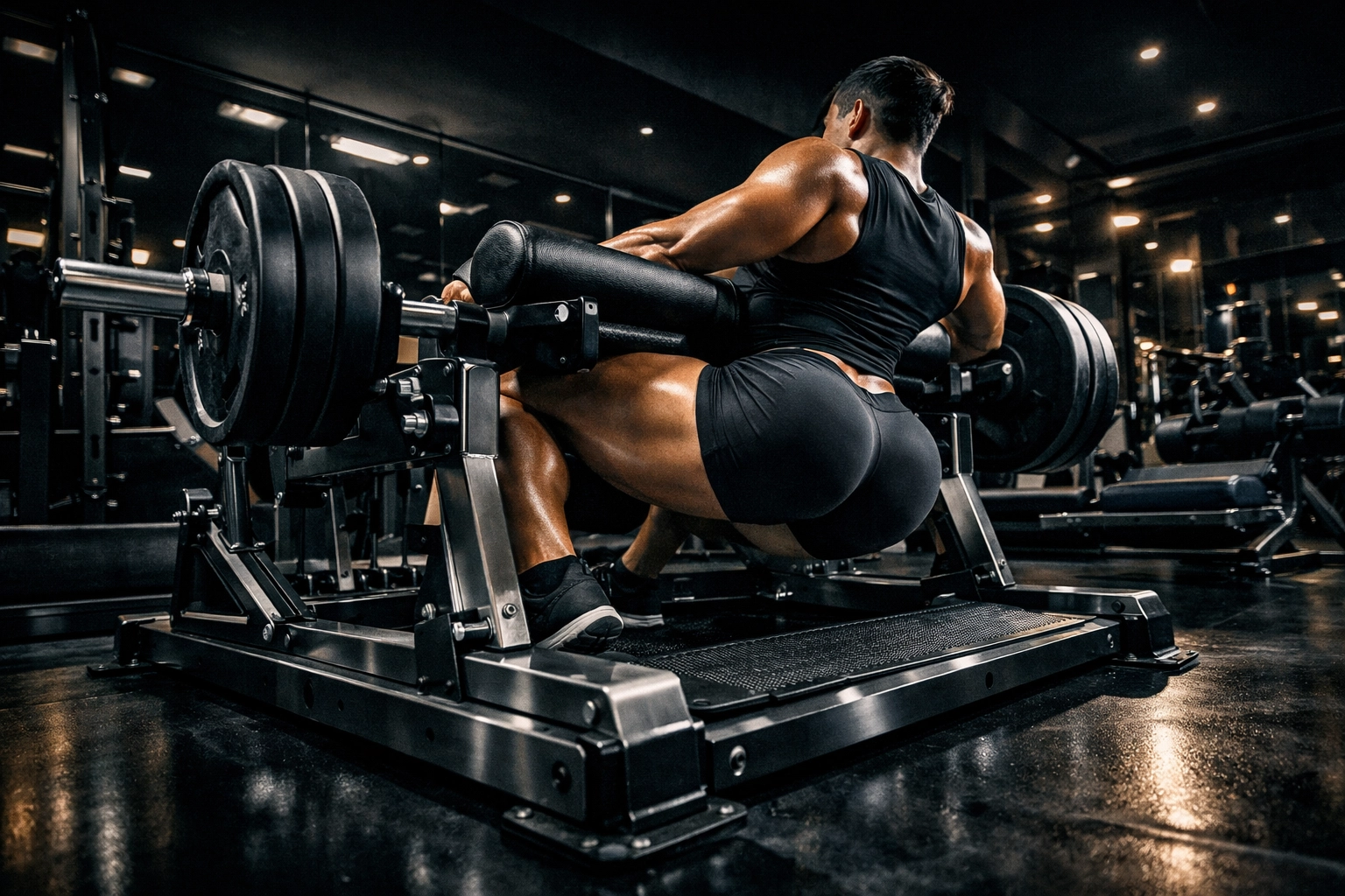 Targeted glute training on a hip thrust machine at Bikini Body Lab for summer body preparation.
