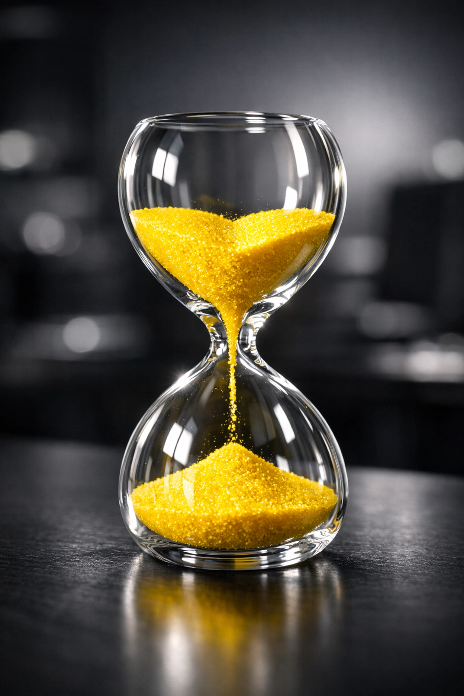 Modern hourglass showing time running out for real estate lead nurturing and follow-up.